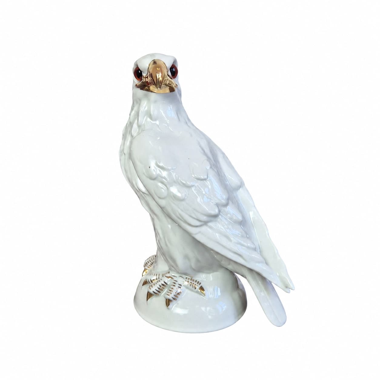 Lampka stołowa figuralna, biała porcelana, szkło złoty, Niemcy, lata 50.