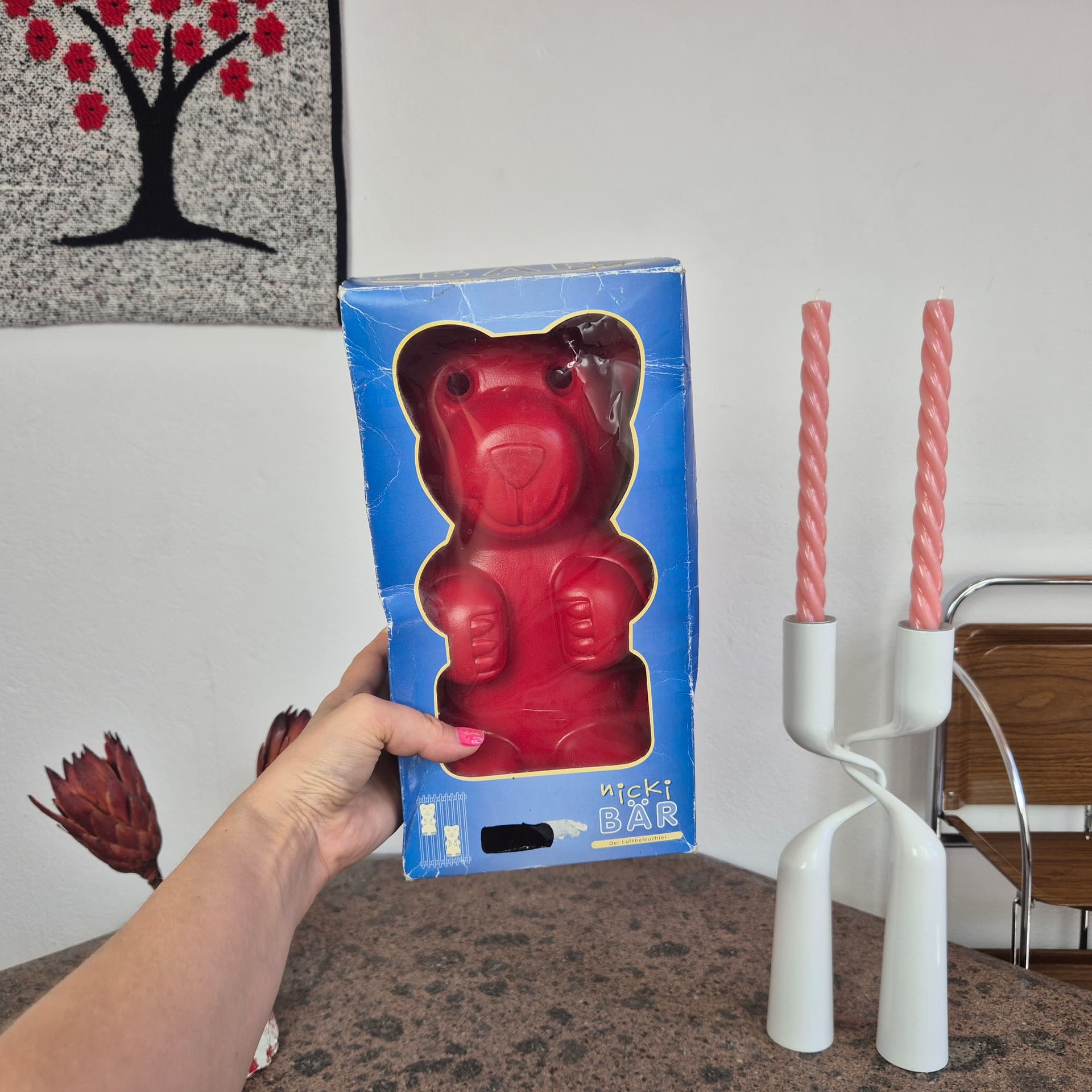 Nawilżacz powietrza, miś Haribo, plastik czerwony, Niemcy, lata 90. - 341882