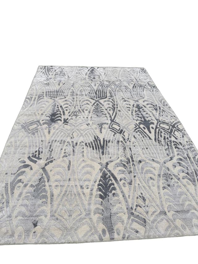 Persian Kashmiri Rug, grey silver, cashmere wool silk, Iran, 280x185 cm - DIMENSION