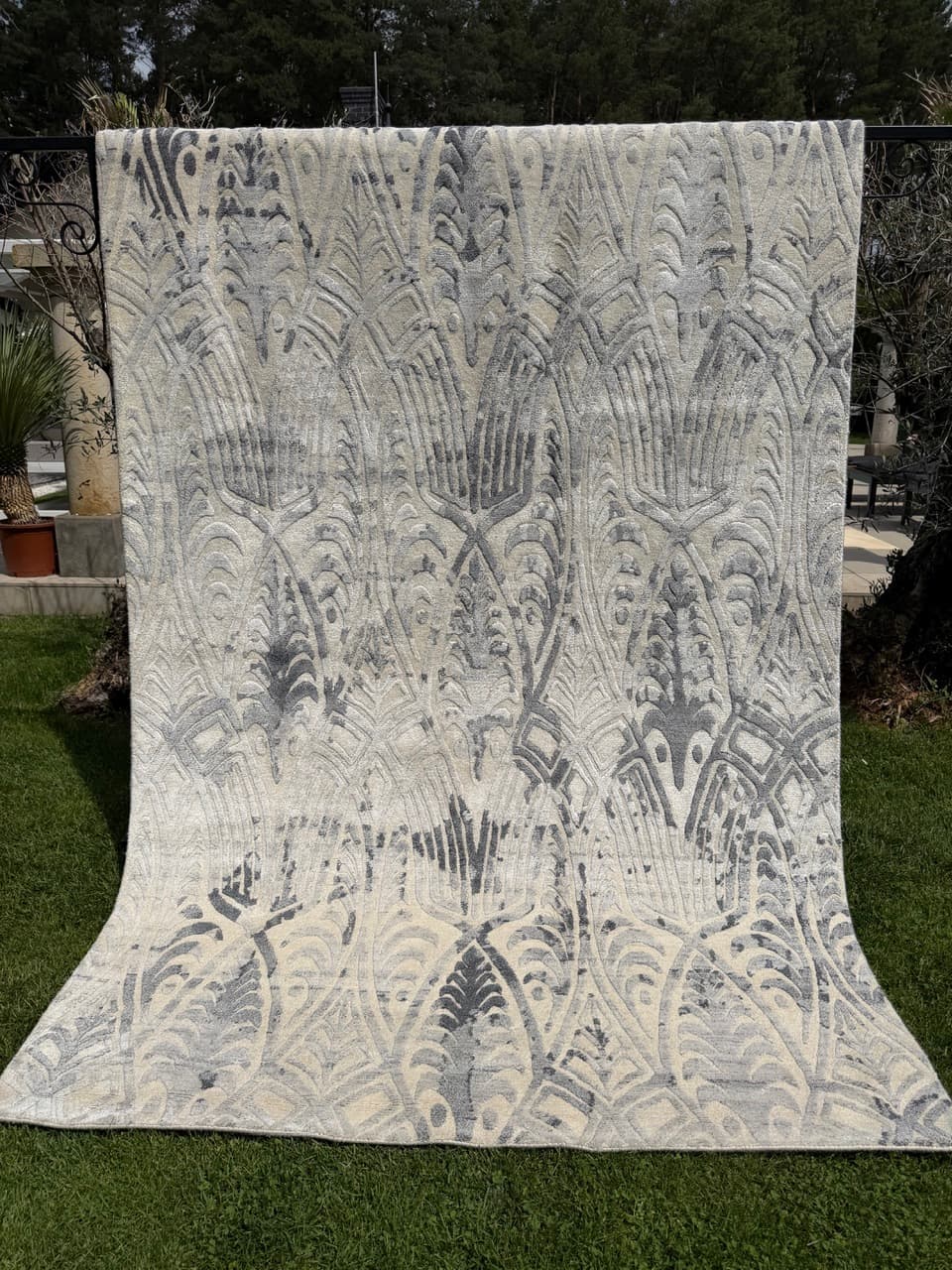 Persian Kashmiri Rug, grey silver, cashmere wool silk, Iran, 280x185 cm - 341971