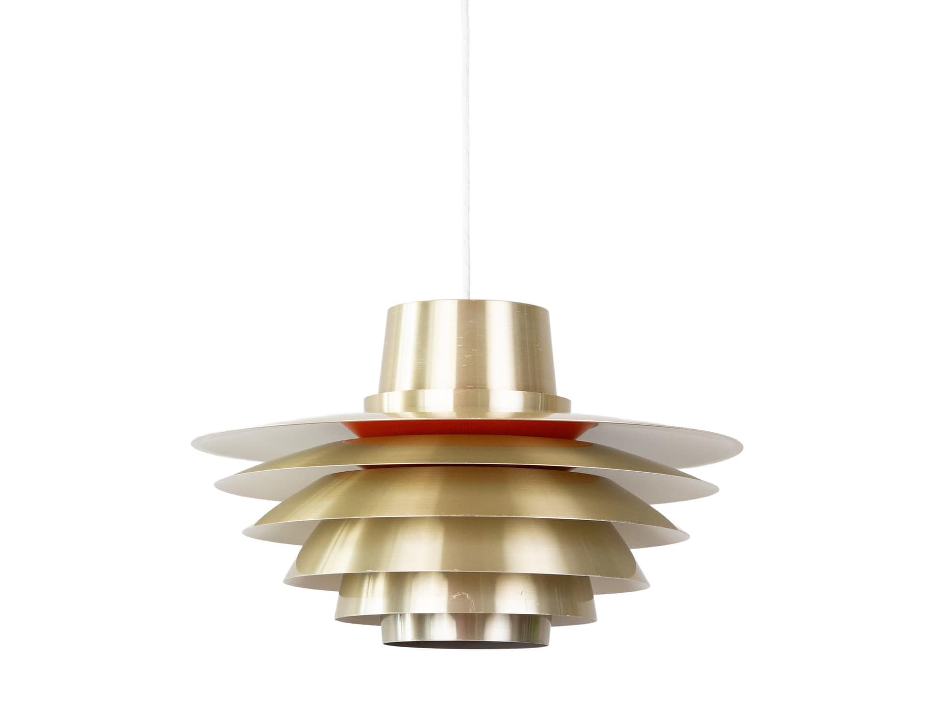 Pendant lamp Verona, gold, aluminum, by S. Middelboe, Lyfa, Denmark, 1960s.