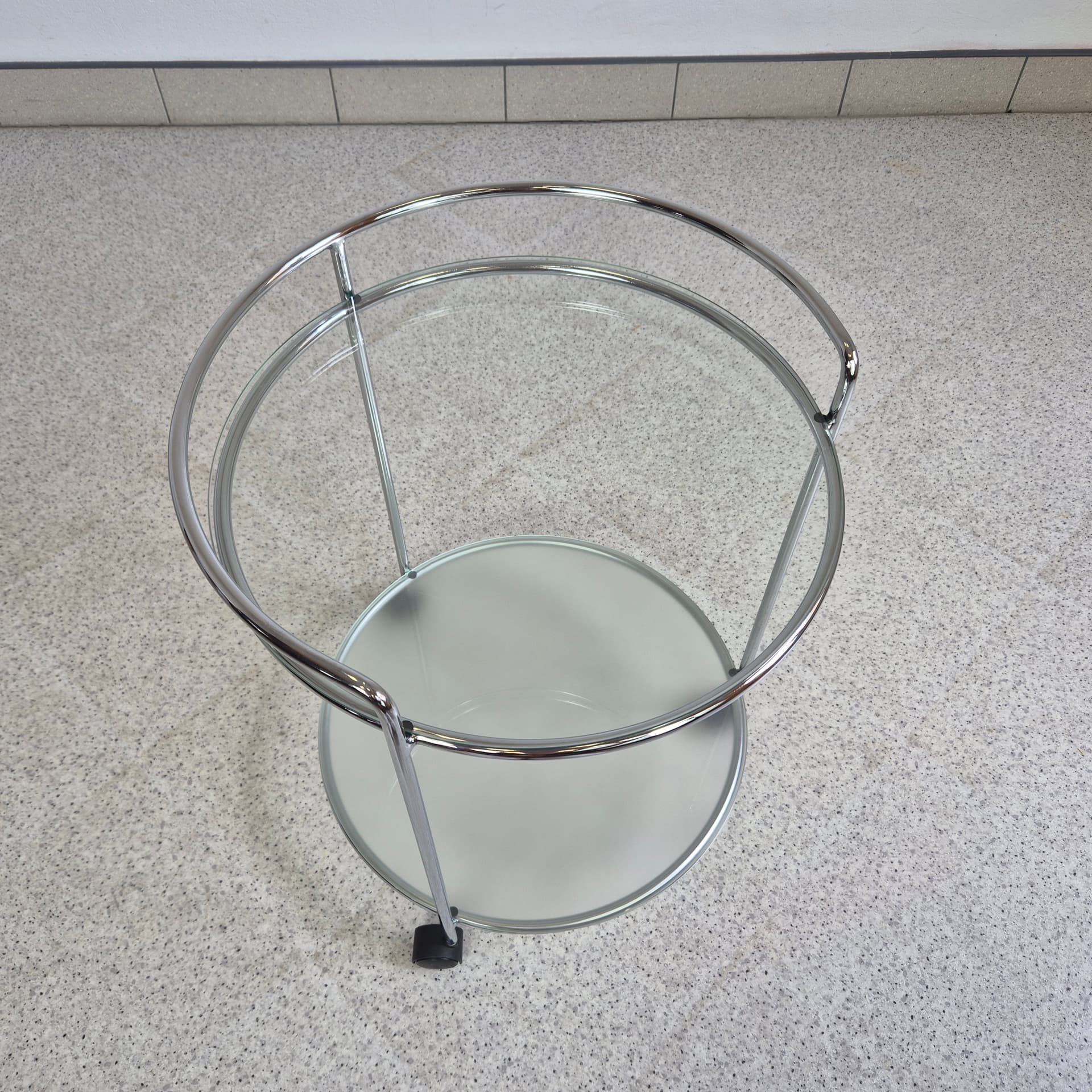 Wózek barowy Bauhaus, chrom srebrny, szkło przezroczyste, Włochy, lata 80. - 342106