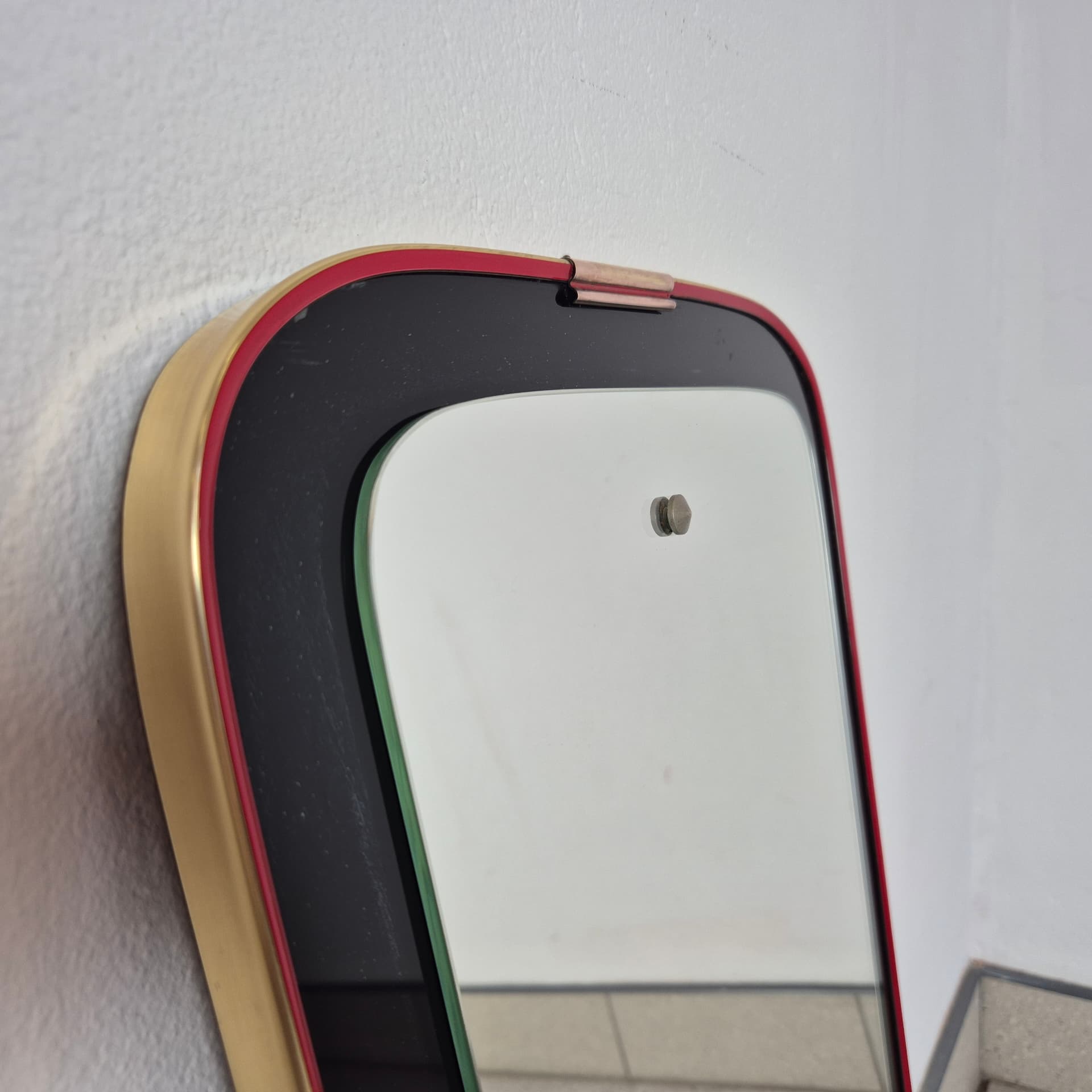 Mirror Rockabilly, black red gold metal, glass, Germany, 1960s. - 342114