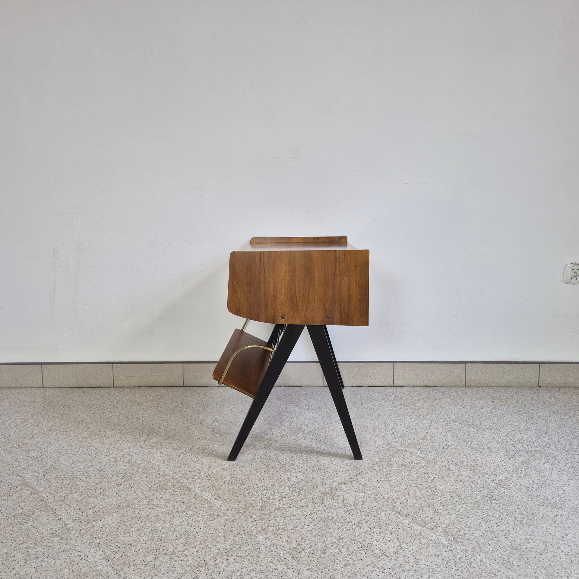 Audio Cabinet, brown veneer, brown wood, gold brass, Germany, 1960s. - 342125