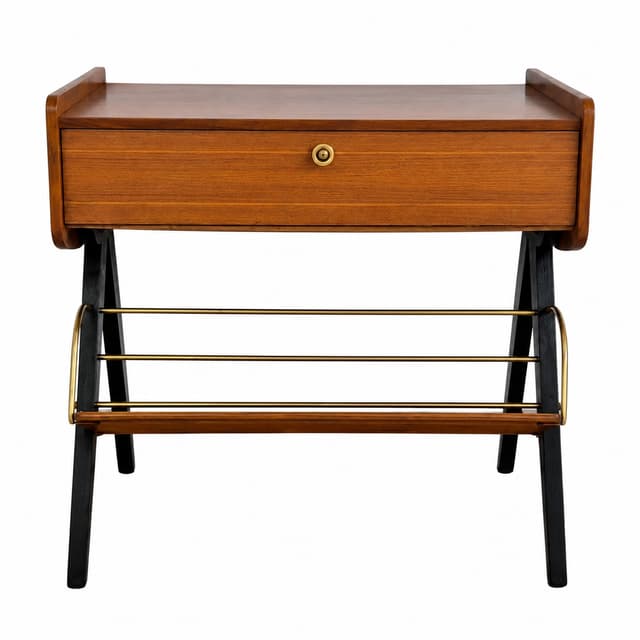 Audio Cabinet, brown veneer, brown wood, gold brass, Germany, 1960s. - DIMENSION