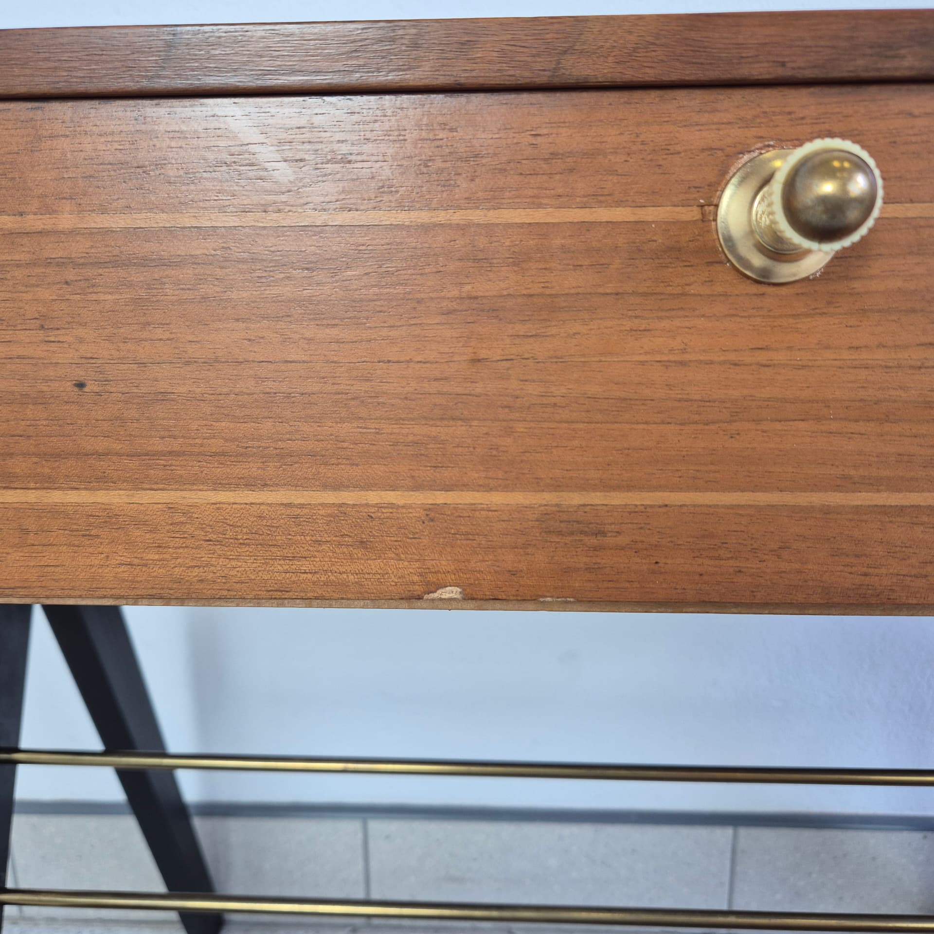 Audio Cabinet, brown veneer, brown wood, gold brass, Germany, 1960s. - 342127