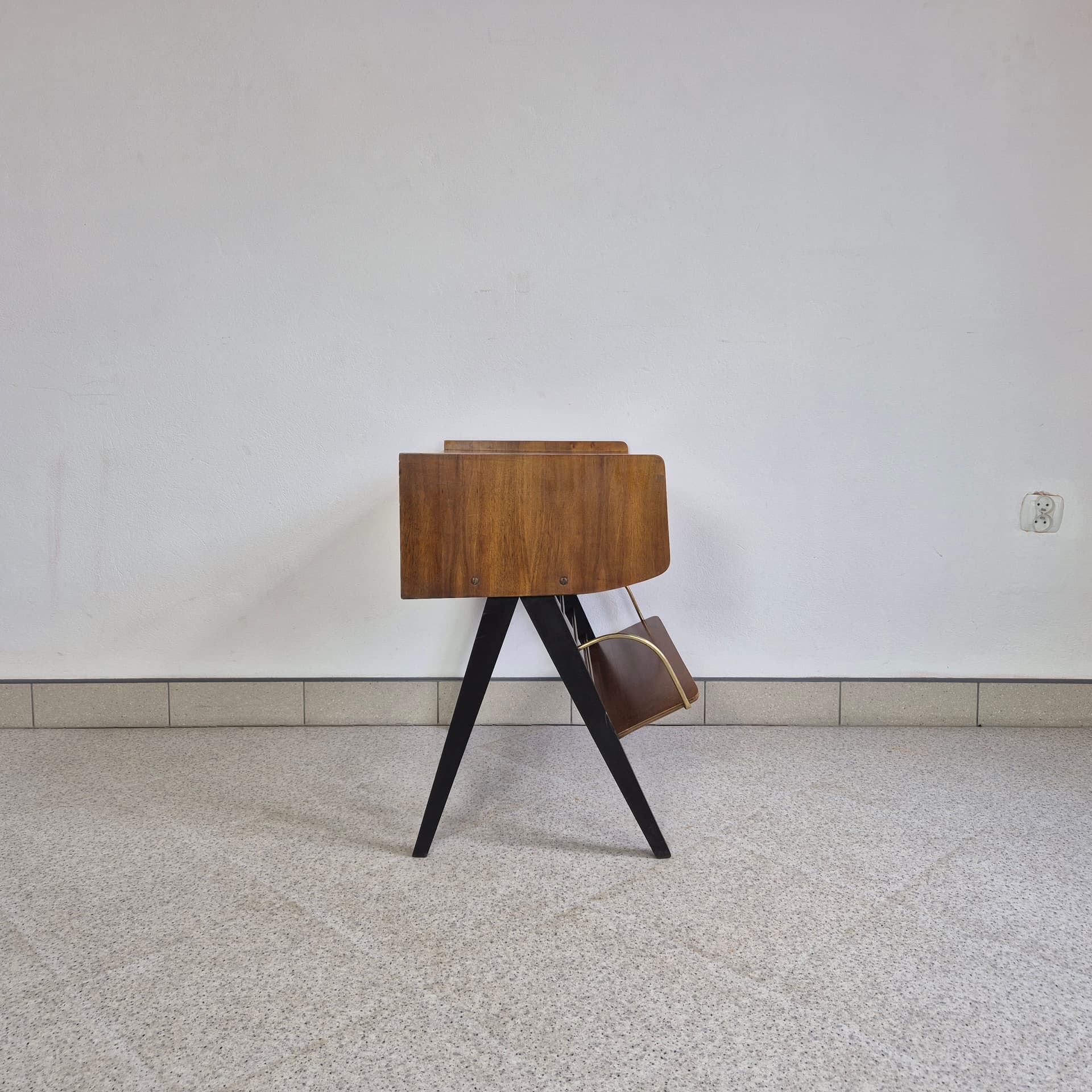 Audio Cabinet, brown veneer, brown wood, gold brass, Germany, 1960s. - 342123