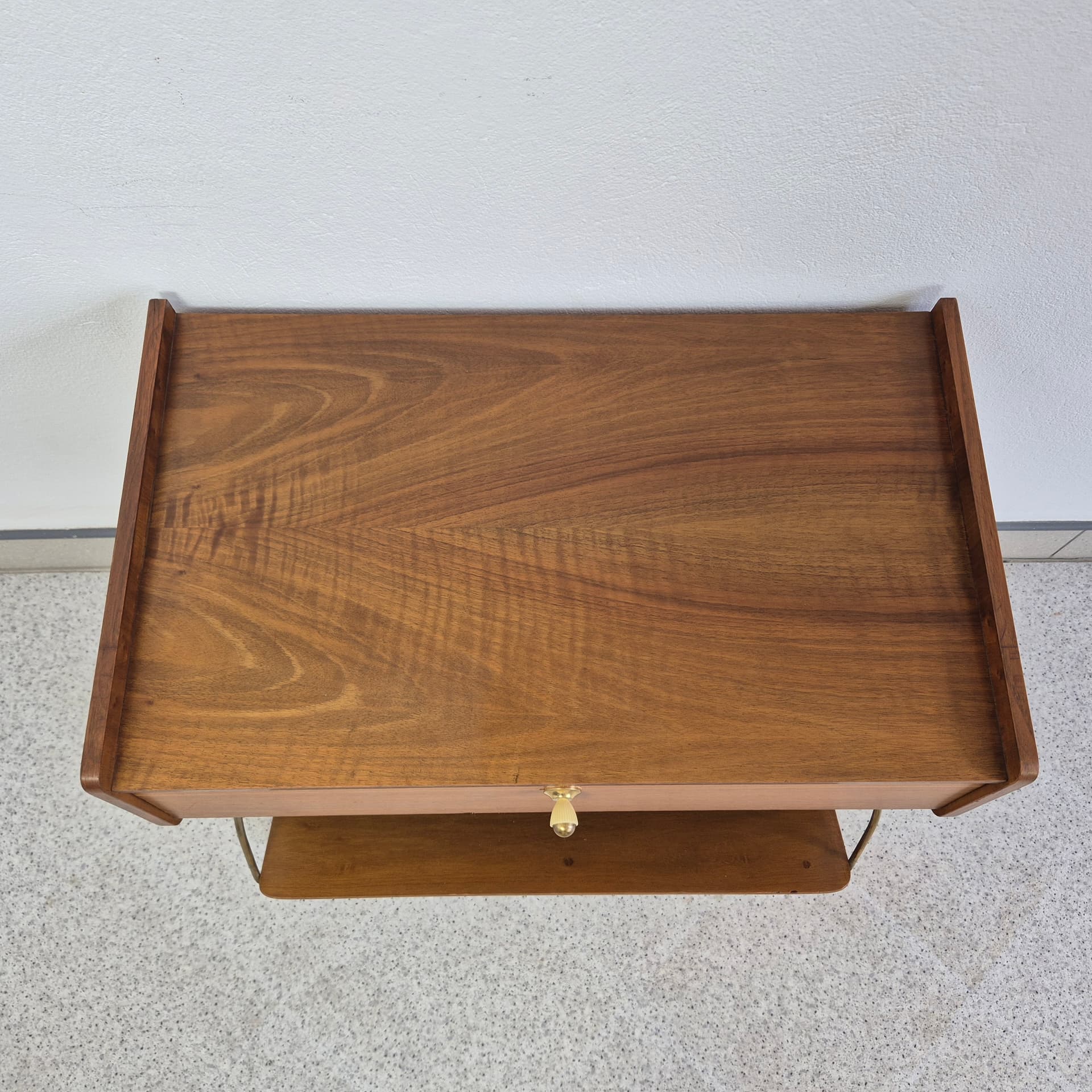 Audio Cabinet, brown veneer, brown wood, gold brass, Germany, 1960s. - 342128
