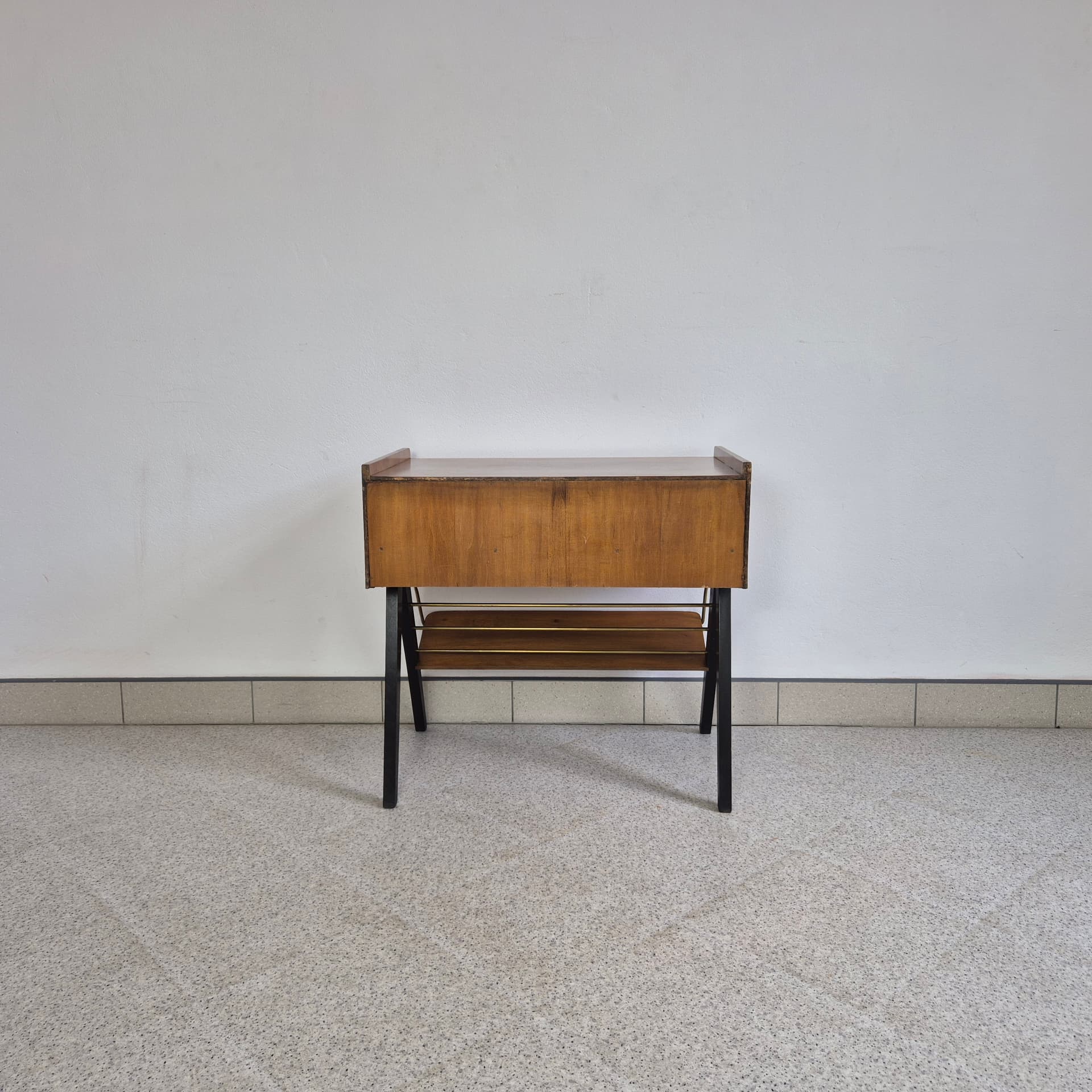 Audio Cabinet, brown veneer, brown wood, gold brass, Germany, 1960s. - 342120
