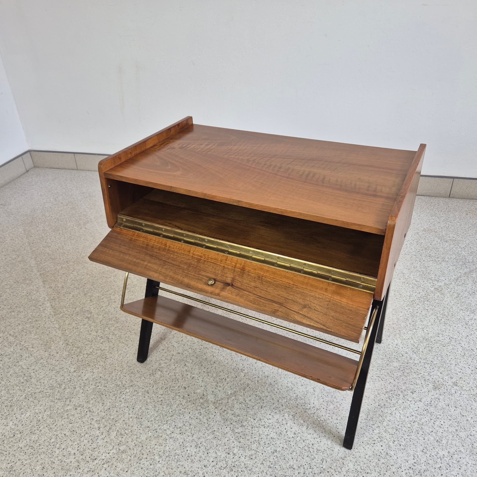 Audio Cabinet, brown veneer, brown wood, gold brass, Germany, 1960s. - 342126