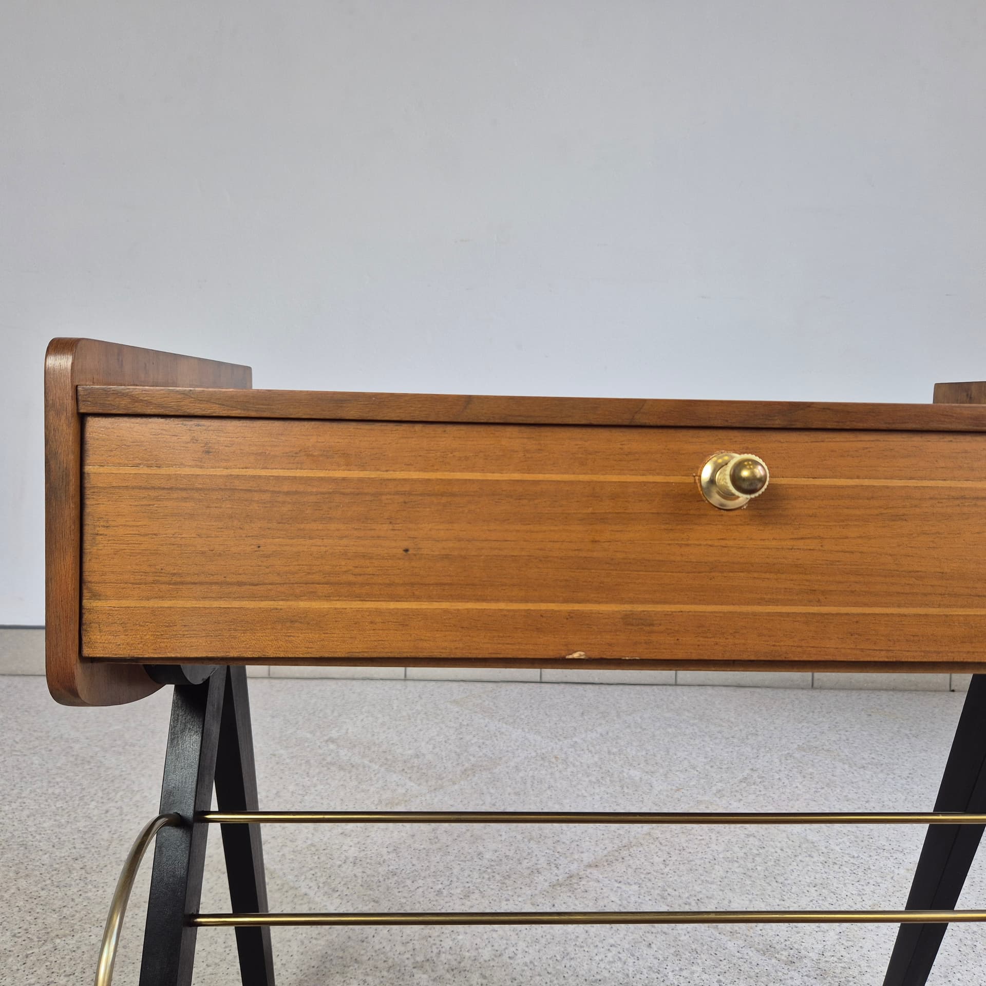 Audio Cabinet, brown veneer, brown wood, gold brass, Germany, 1960s. - 342124