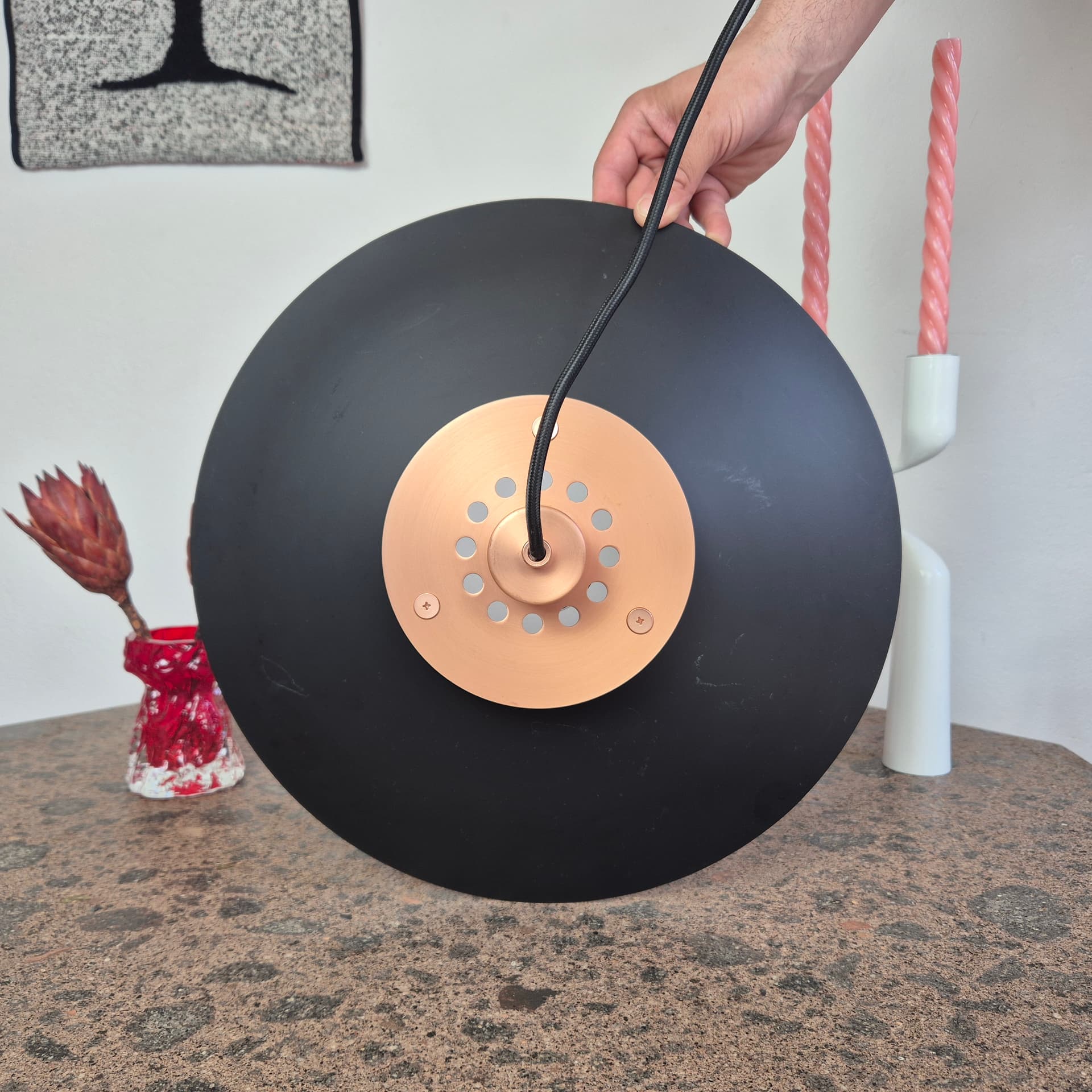 Lampa wisząca, piętrowa, metal czarny, miedź, Halo Design, Dania, lata 90. - 342135