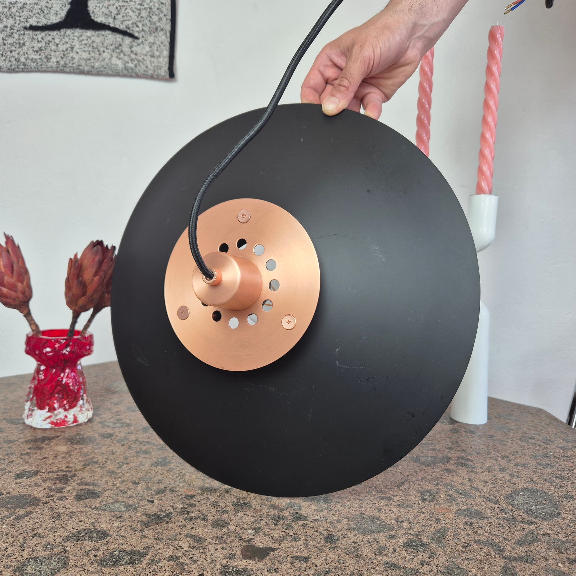 Lampa wisząca, piętrowa, metal czarny, miedź, Halo Design, Dania, lata 90. - 342136