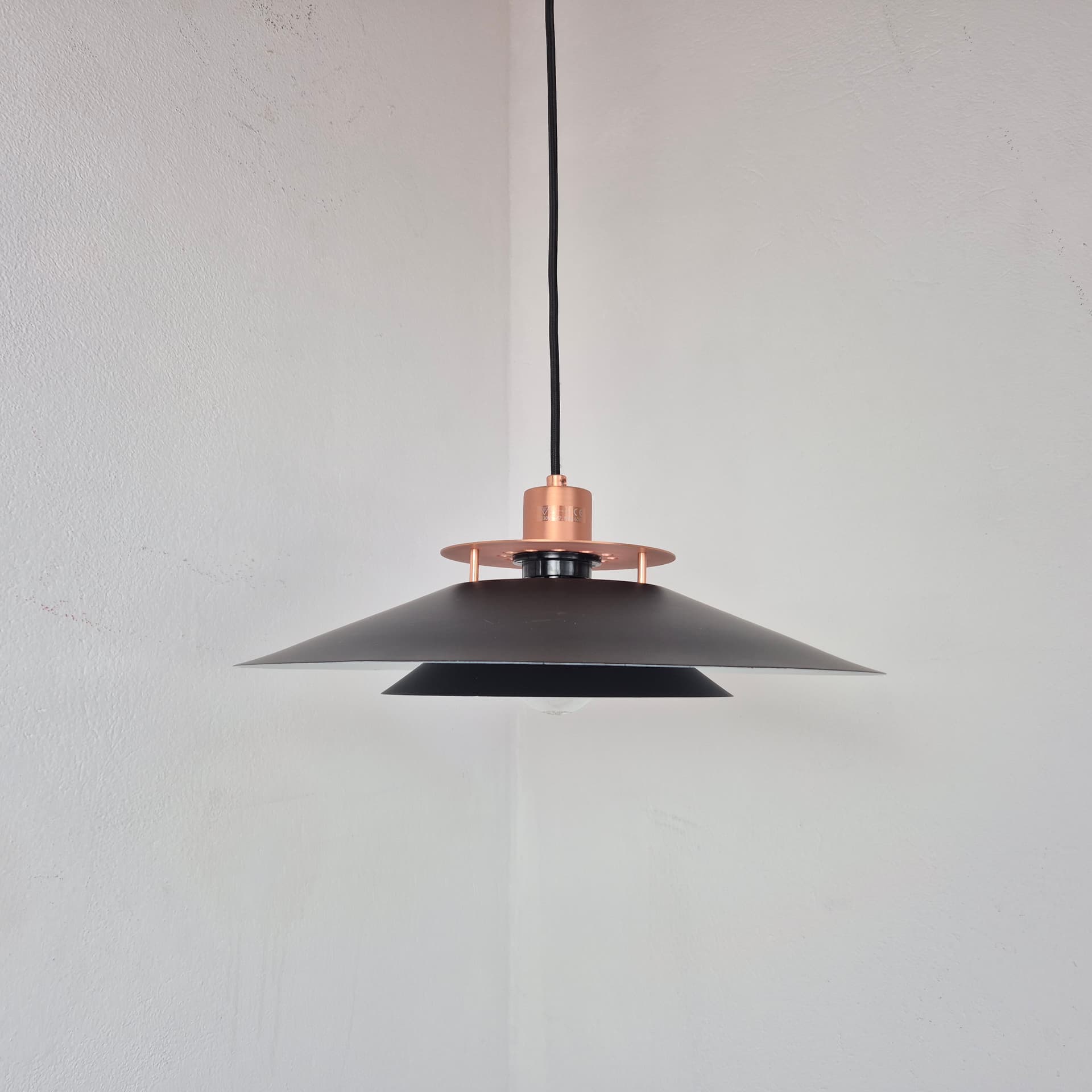 Lampa wisząca, piętrowa, metal czarny, miedź, Halo Design, Dania, lata 90. - 342131