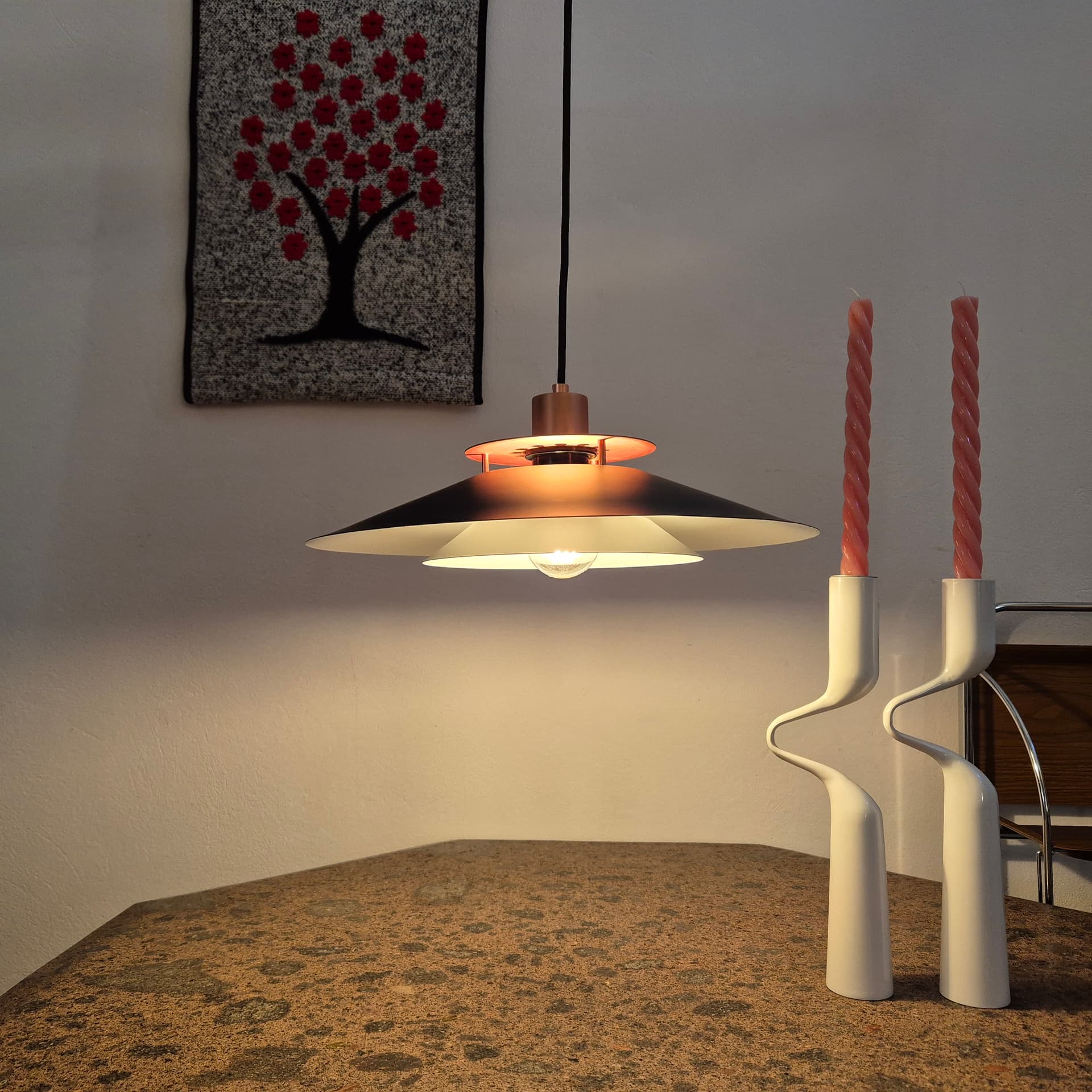 Lampa wisząca, piętrowa, metal czarny, miedź, Halo Design, Dania, lata 90. - 342137
