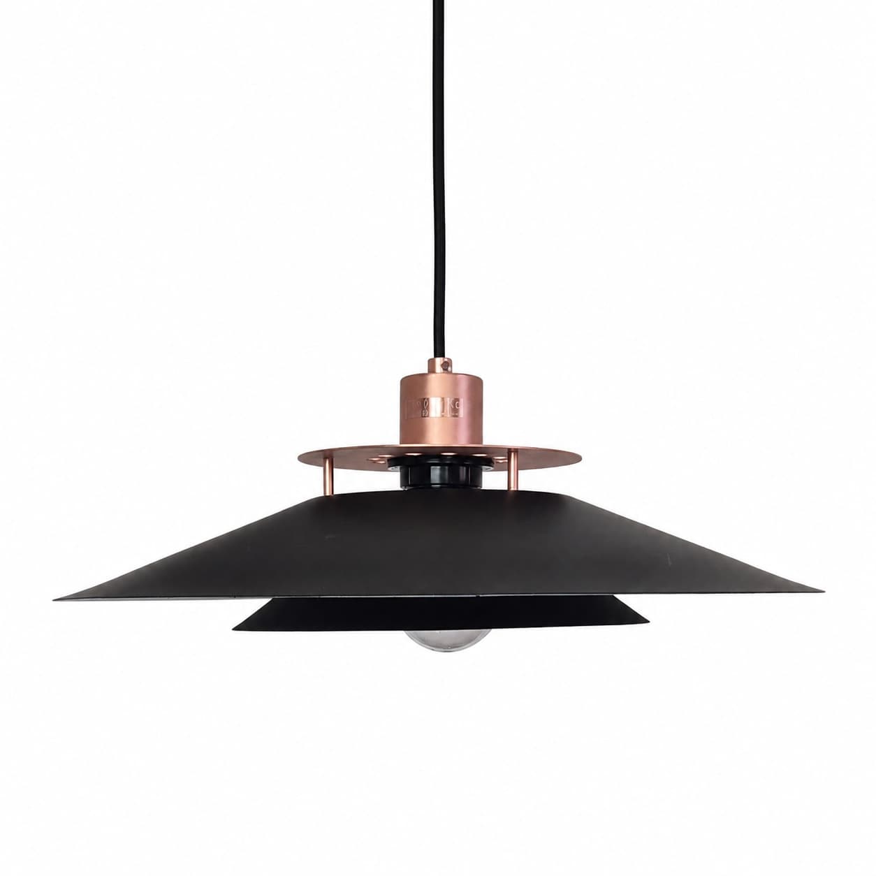 Lampa wisząca, piętrowa, metal czarny, miedź, Halo Design, Dania, lata 90.