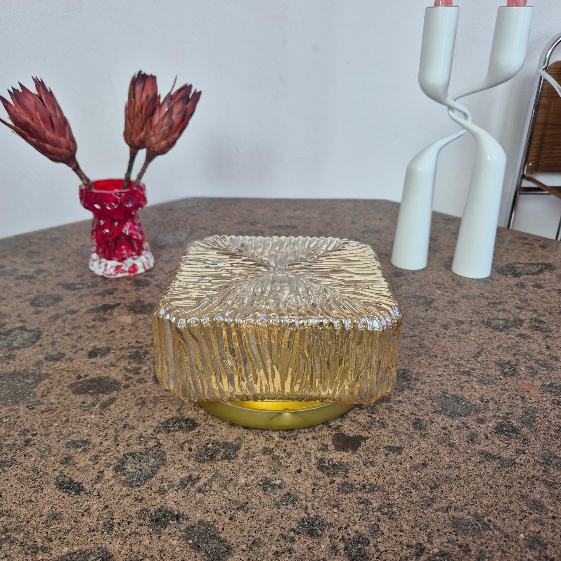 Flush mount, amber glass, Germany, 1970s. - 342142