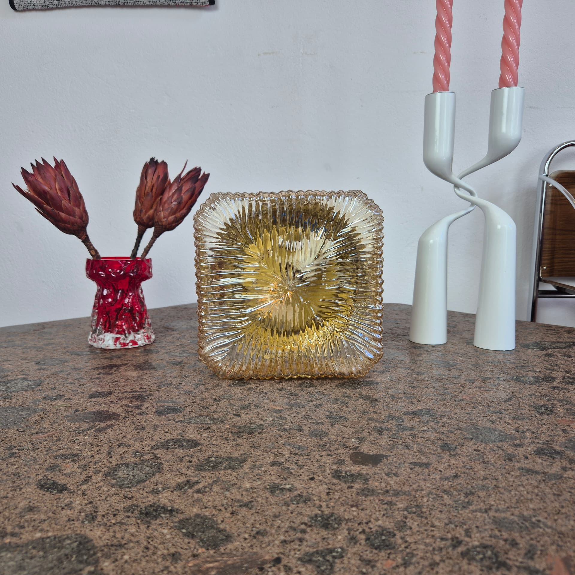 Flush mount, amber glass, Germany, 1970s. - 342144