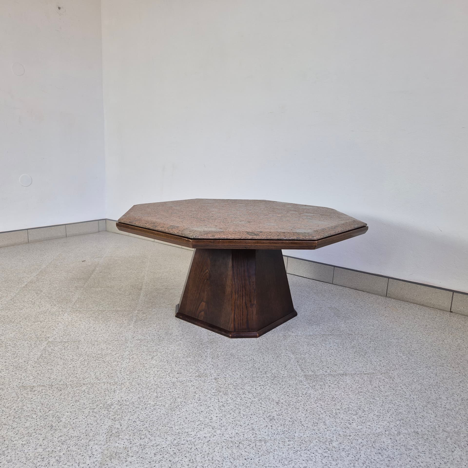 Coffee Table Hexagonal, multicolor stone, brown oak, Germany, 1960s. - 342152