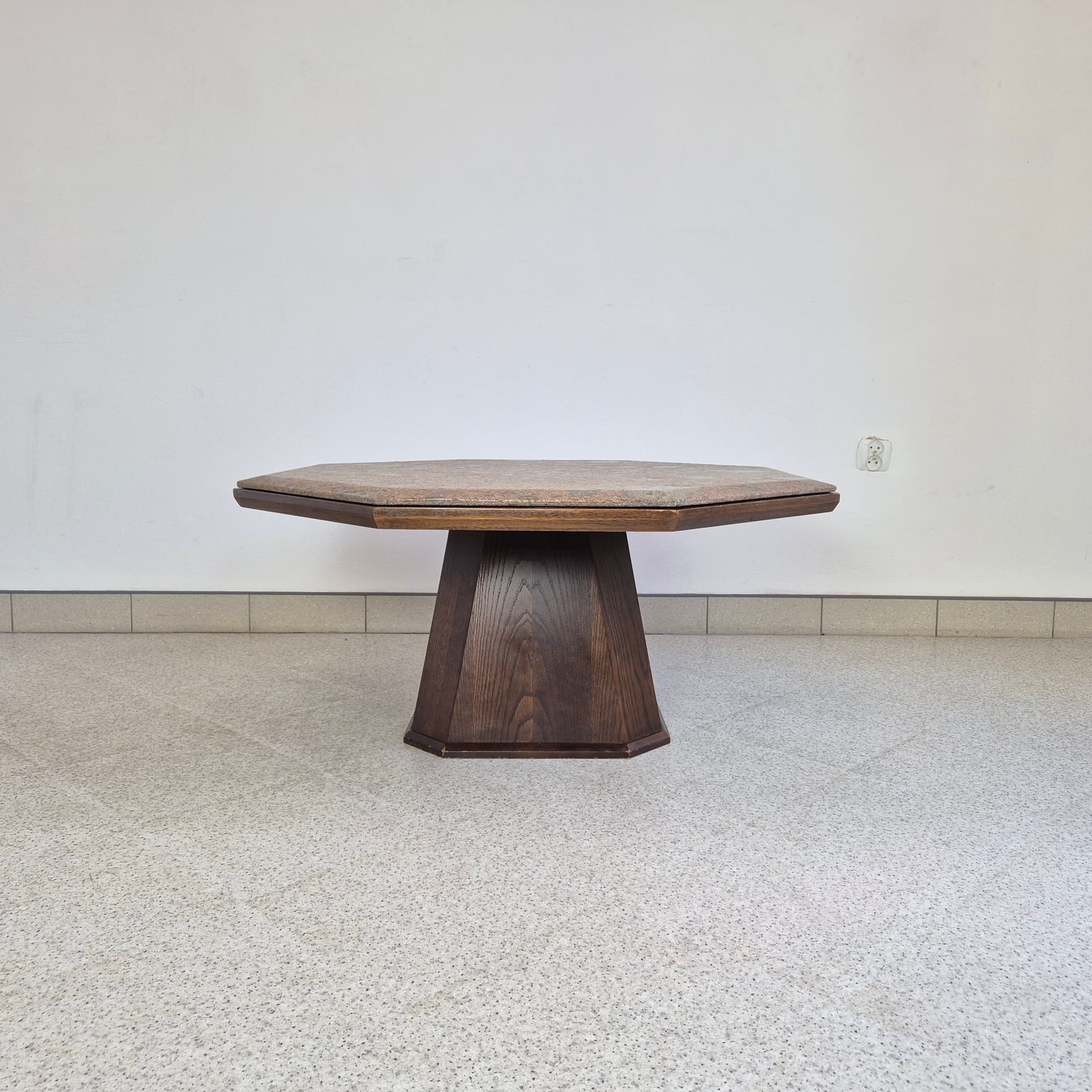 Coffee Table Hexagonal, multicolor stone, brown oak, Germany, 1960s. - 342151