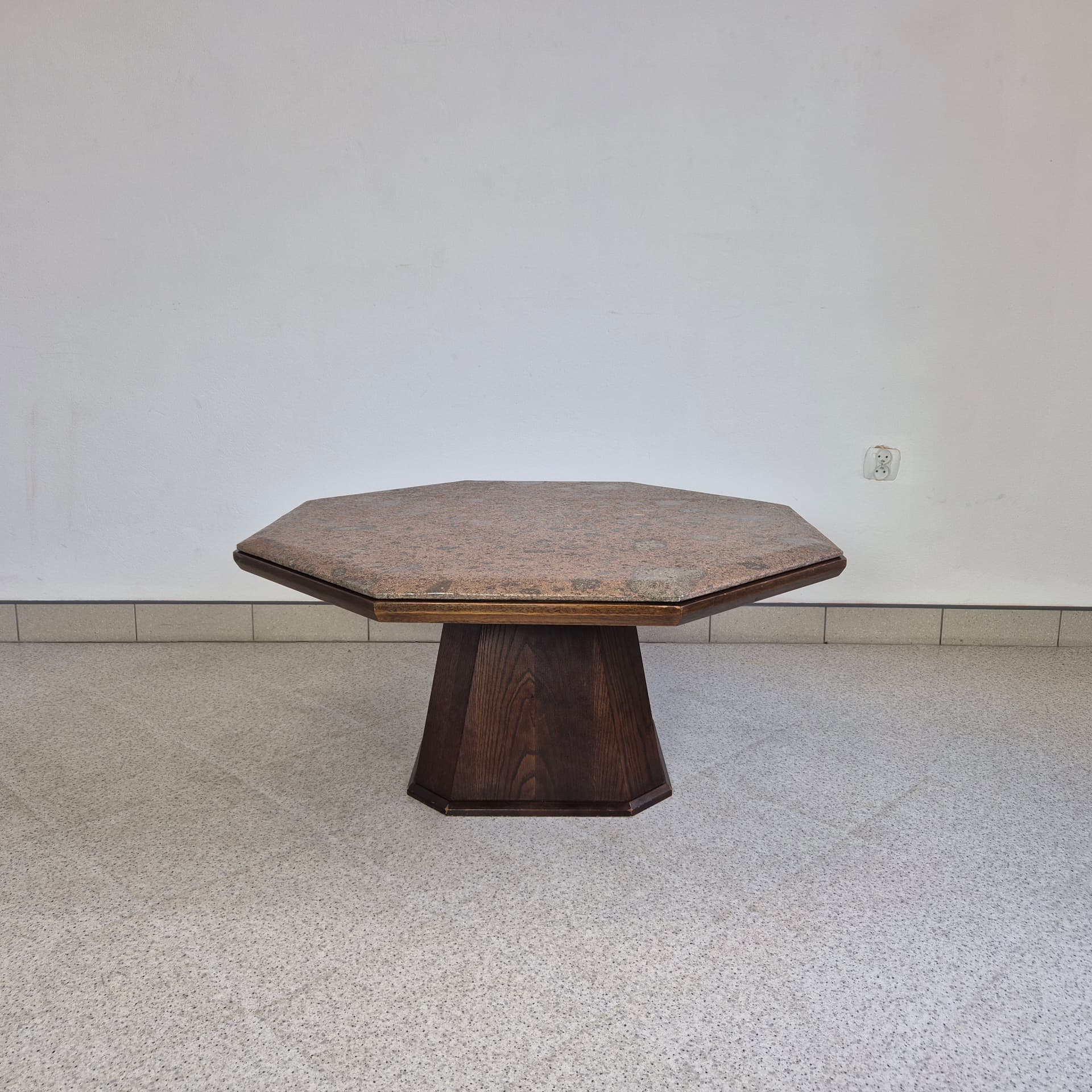 Coffee Table Hexagonal, multicolor stone, brown oak, Germany, 1960s. - 342150