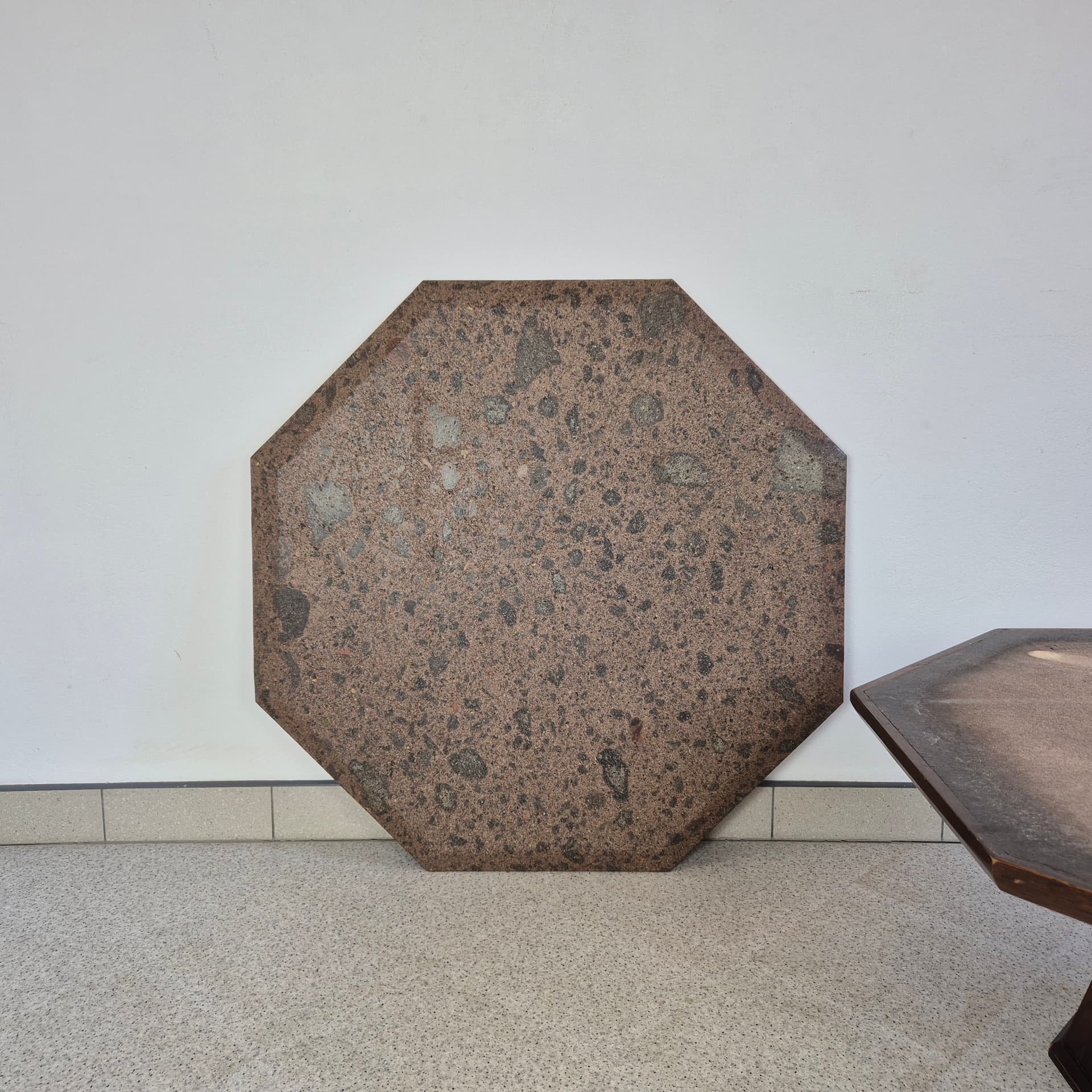 Coffee Table Hexagonal, multicolor stone, brown oak, Germany, 1960s. - 342155