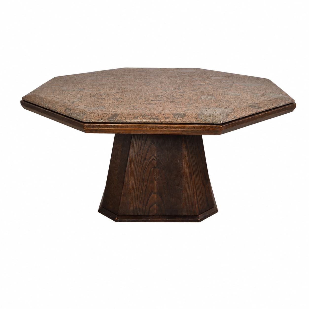 Coffee Table Hexagonal, multicolor stone, brown oak, Germany, 1960s.