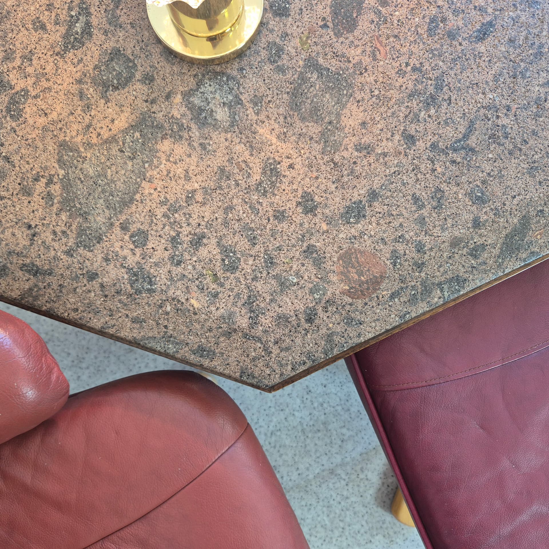 Coffee Table Hexagonal, multicolor stone, brown oak, Germany, 1960s. - 342159