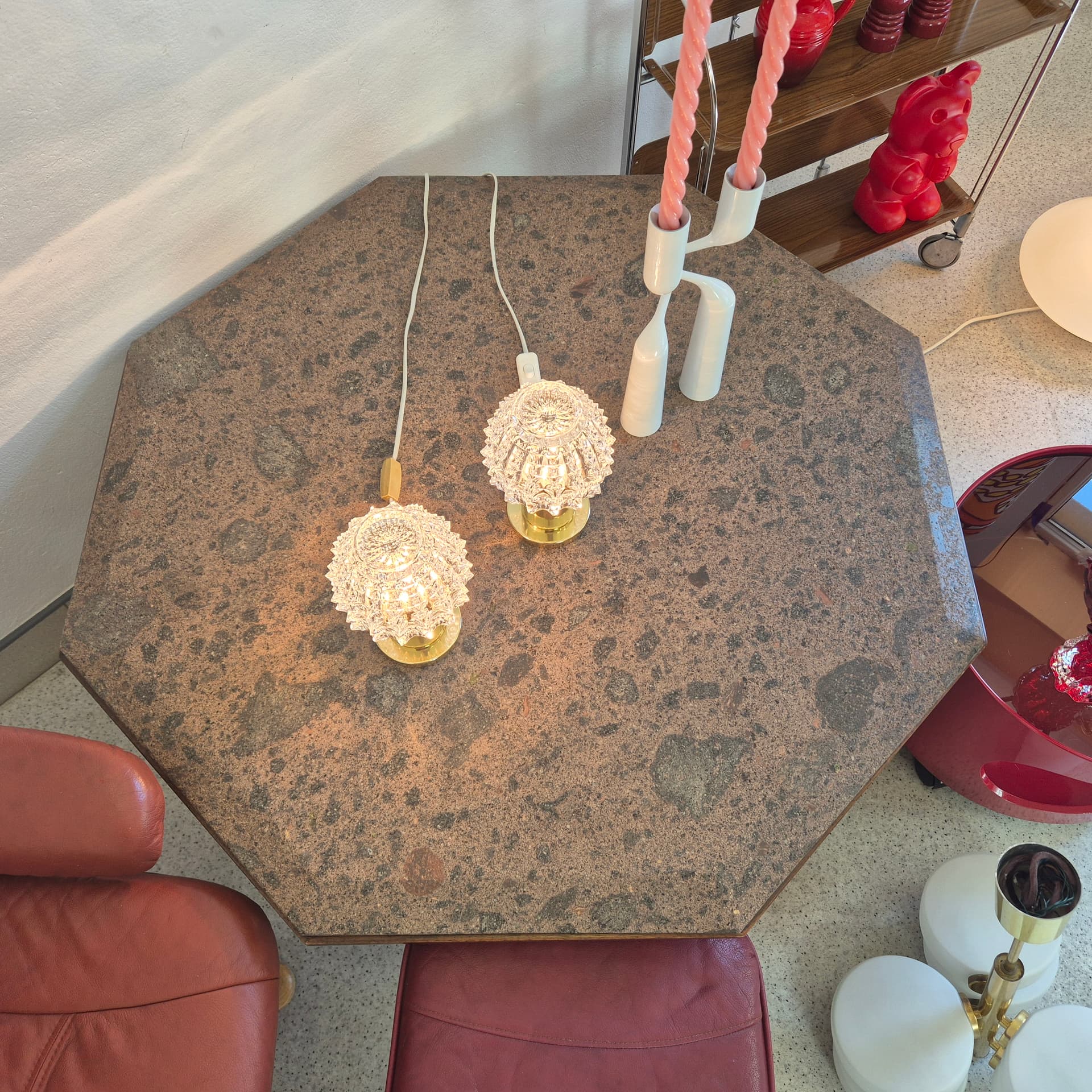 Coffee Table Hexagonal, multicolor stone, brown oak, Germany, 1960s. - 342158