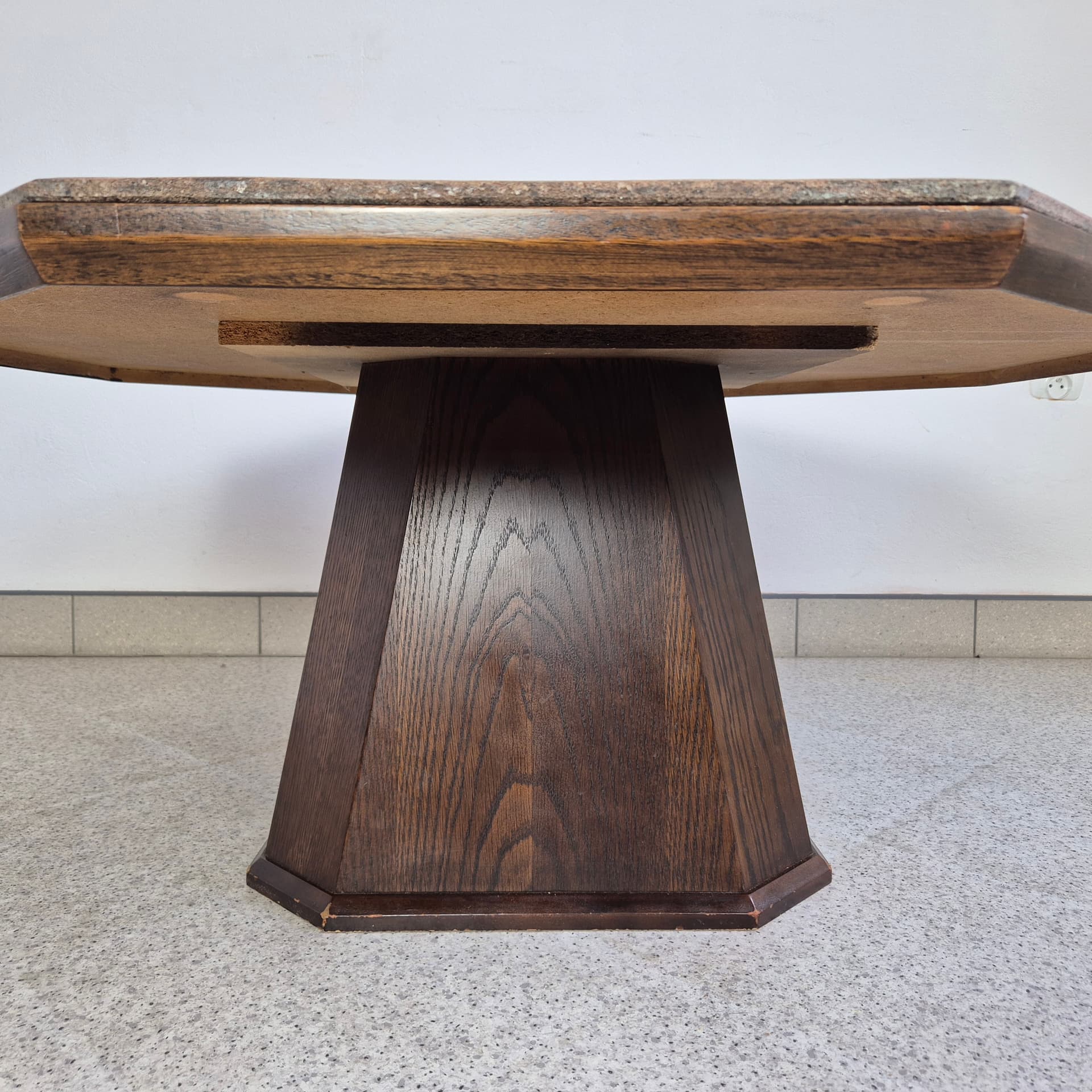 Coffee Table Hexagonal, multicolor stone, brown oak, Germany, 1960s. - 342154