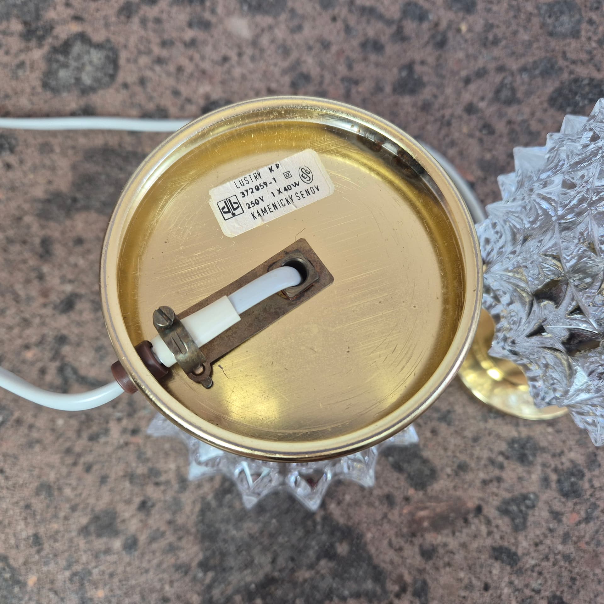 Para lampek nocnych, szkło transparent, mosiądz złoty, Kamenický Šenov, Czechosłowacja, lata 60. - 342170