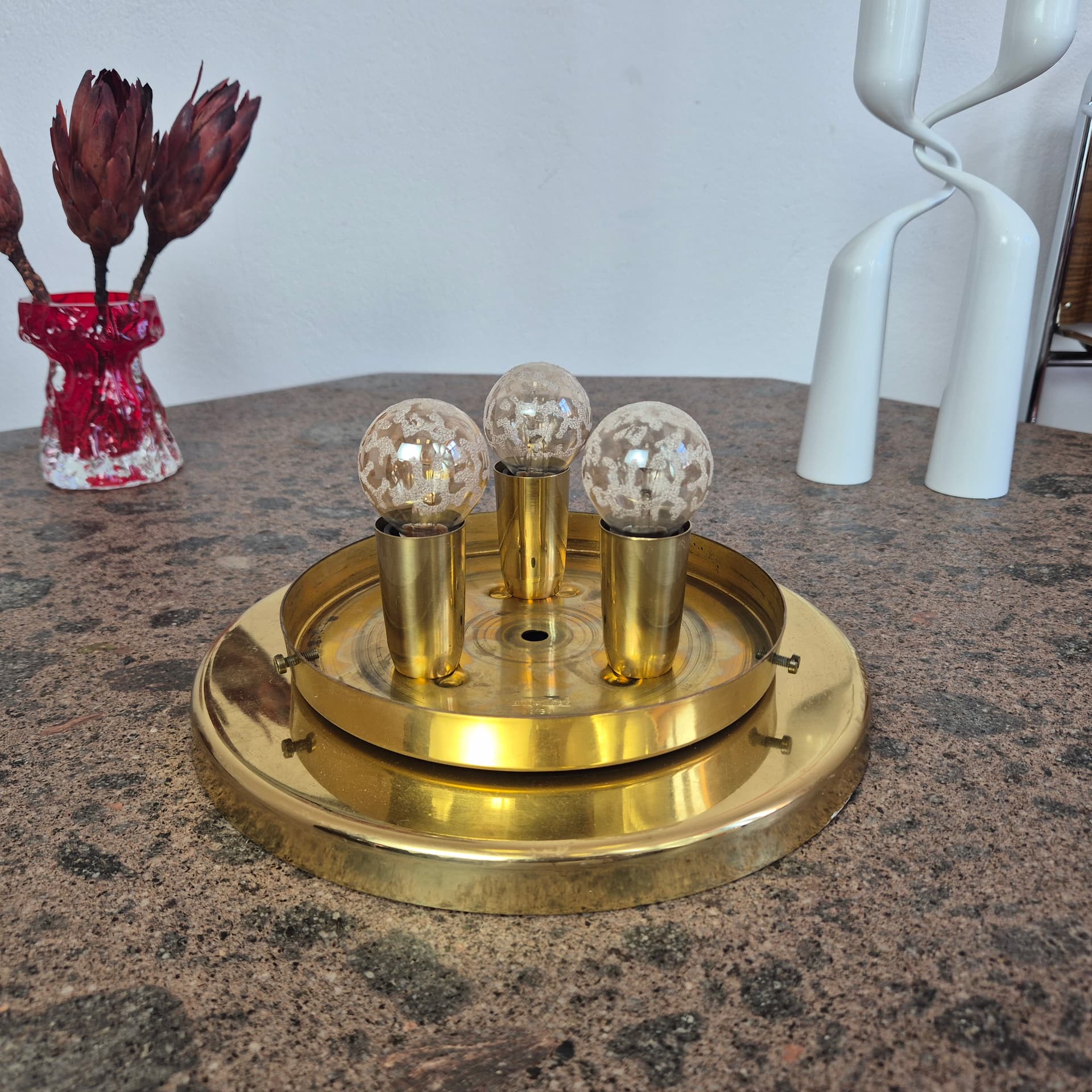 Flush mount / wall lamp, amber, glass, Lampukas OY, Finland, 1970s. - 342179