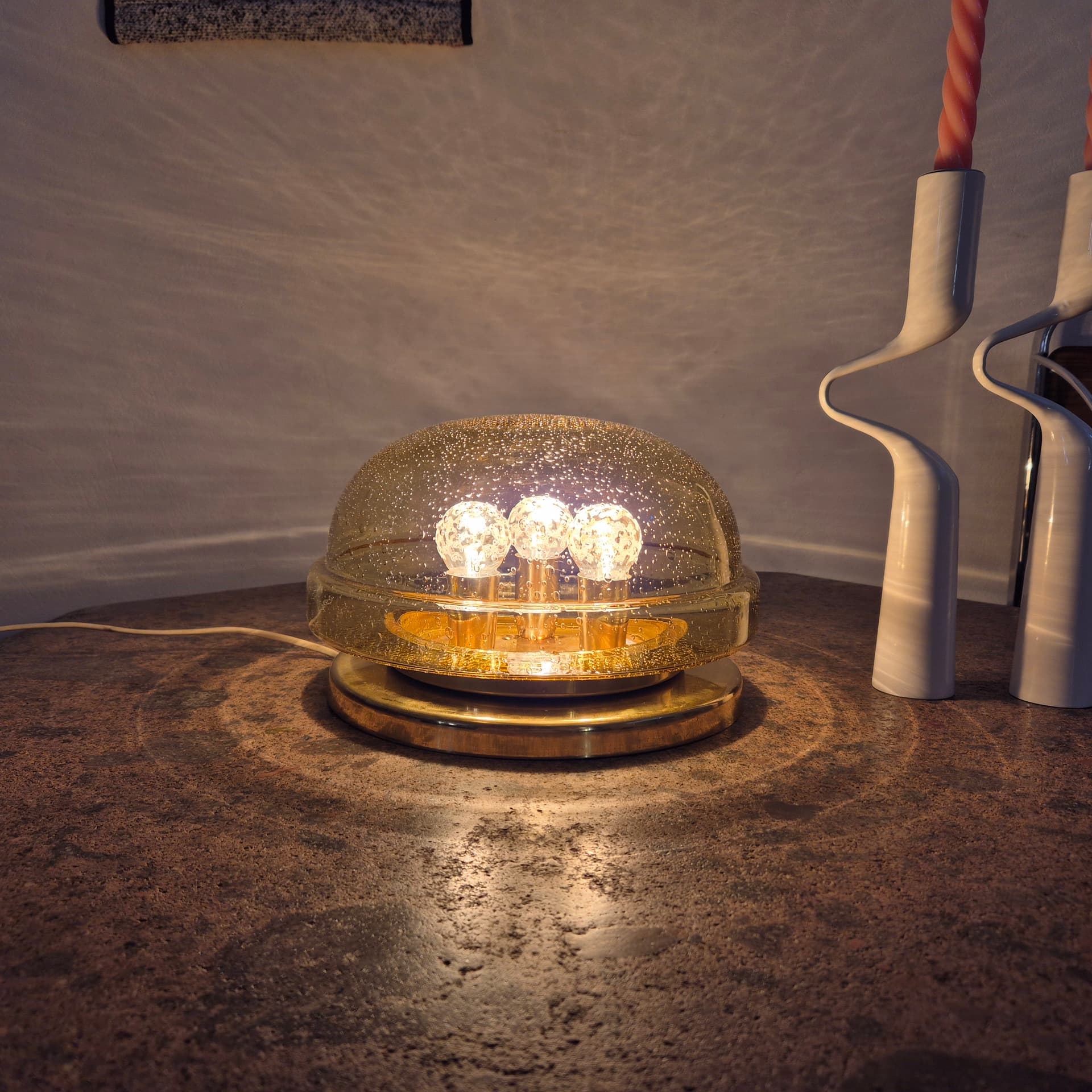 Flush mount / wall lamp, amber, glass, Lampukas OY, Finland, 1970s. - 342182