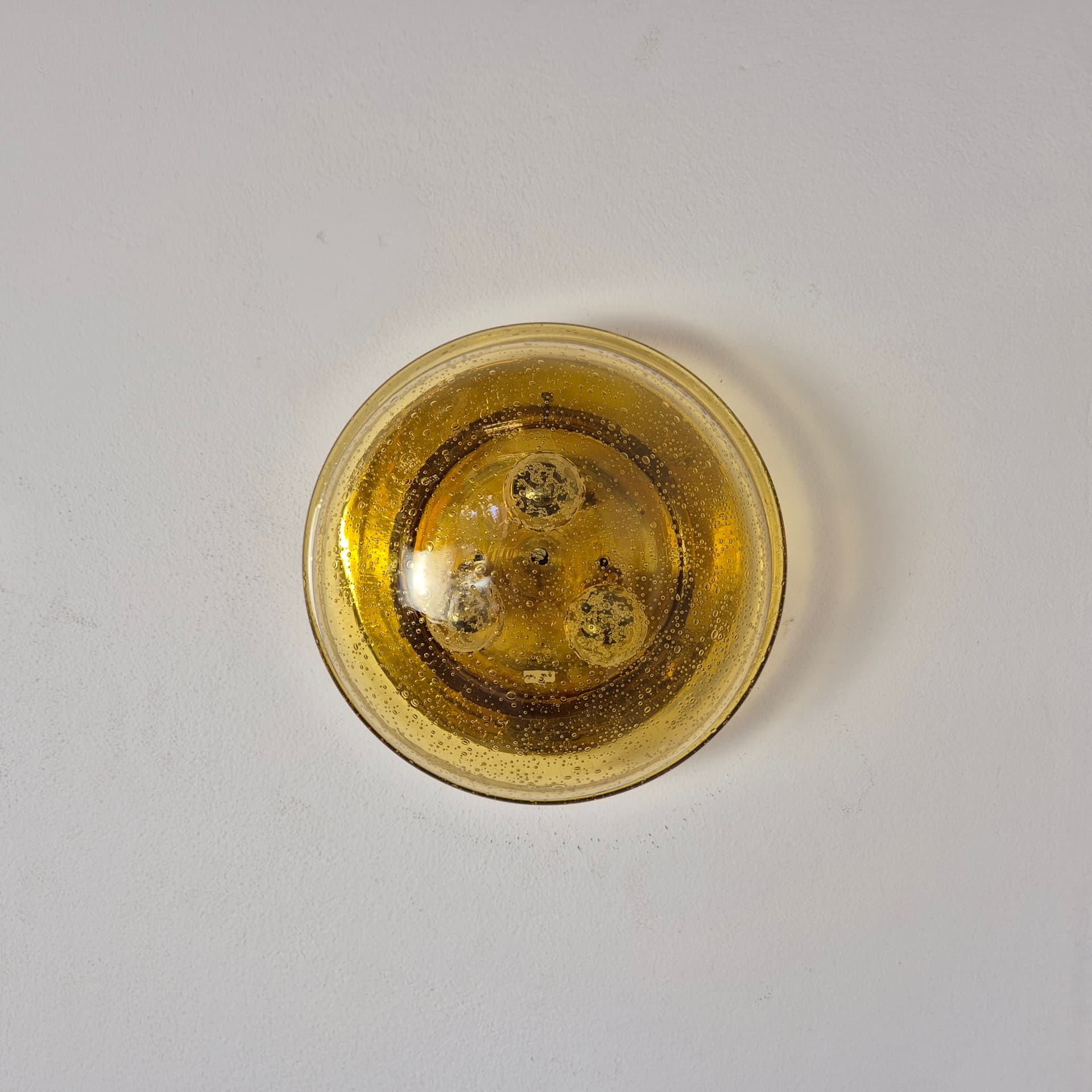 Flush mount / wall lamp, amber, glass, Lampukas OY, Finland, 1970s. - 342173
