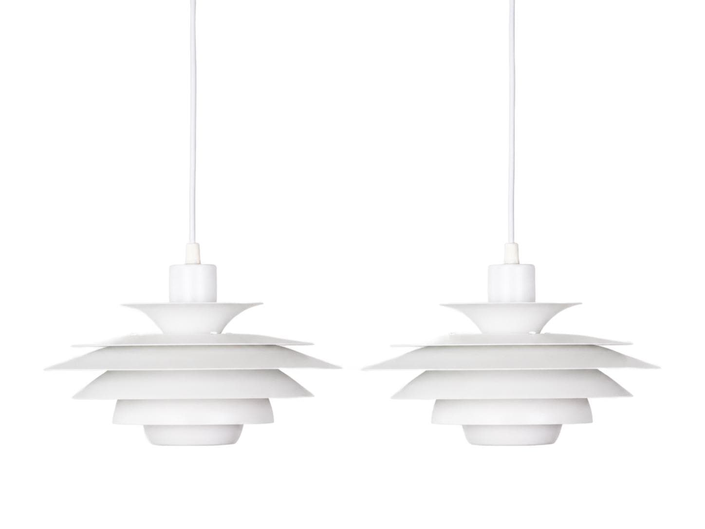 Para lamp wiszących Verona, aluminium biały, proj. K. Wiborg, Jeka, Dania, lata 80.