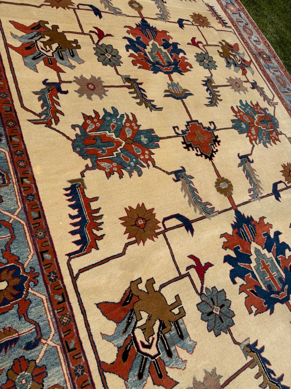 Dywan Heriz 350x250 cm, beżowy czerwony niebieski zielony brązowy, wełna kaszmirowa, Iran - 342486