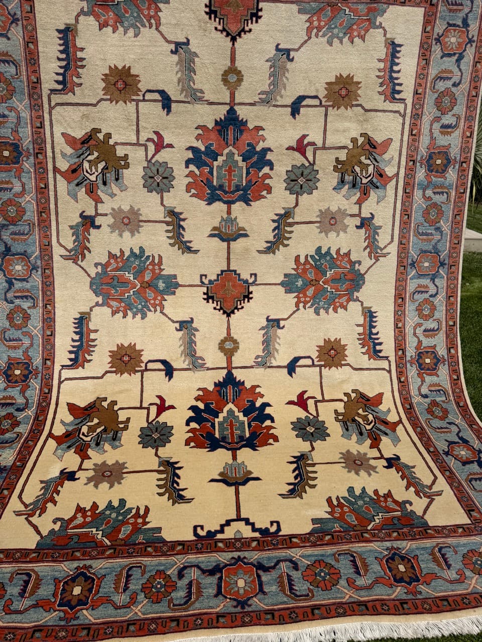 Dywan Heriz 350x250 cm, beżowy czerwony niebieski zielony brązowy, wełna kaszmirowa, Iran - 342475