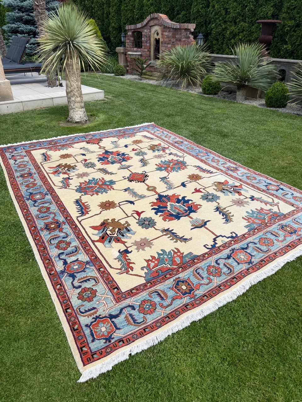 Dywan Heriz 350x250 cm, beżowy czerwony niebieski zielony brązowy, wełna kaszmirowa, Iran - 342477