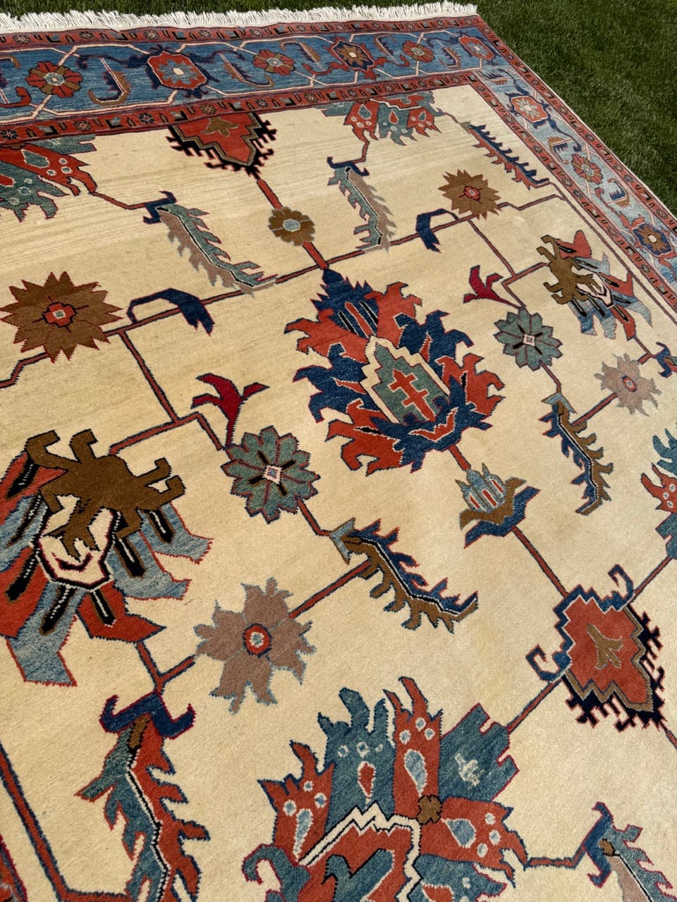 Dywan Heriz 350x250 cm, beżowy czerwony niebieski zielony brązowy, wełna kaszmirowa, Iran - 342479