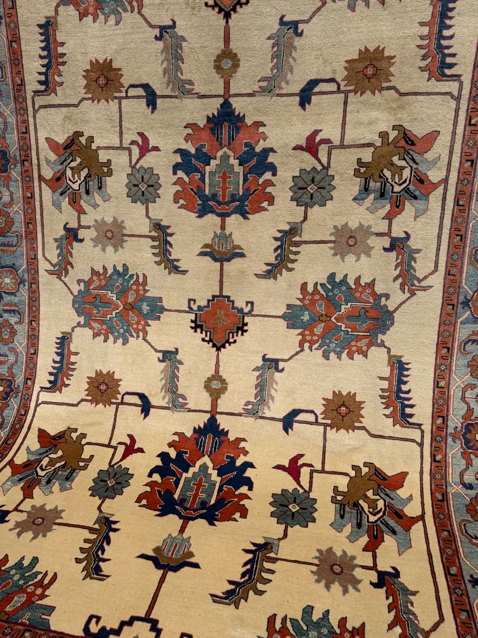 Dywan Heriz 350x250 cm, beżowy czerwony niebieski zielony brązowy, wełna kaszmirowa, Iran - 342474