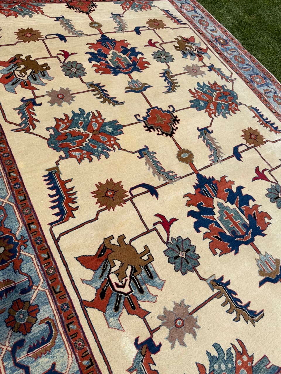 Dywan Heriz 350x250 cm, beżowy czerwony niebieski zielony brązowy, wełna kaszmirowa, Iran - 342478