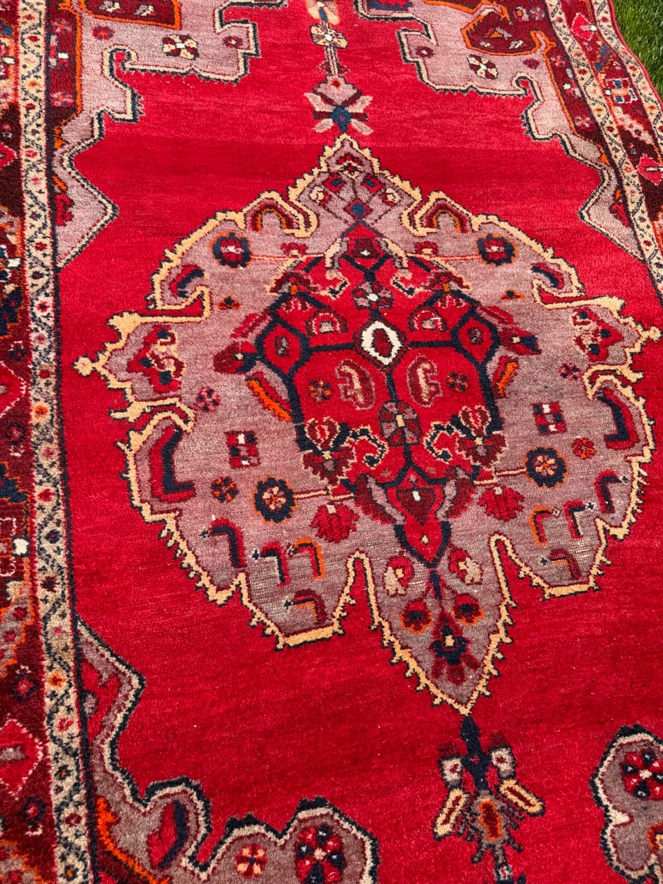 Dywan Hamadan 220x135 cm, czerwony multikolor, wełna, Iran, lata 70. - 342497