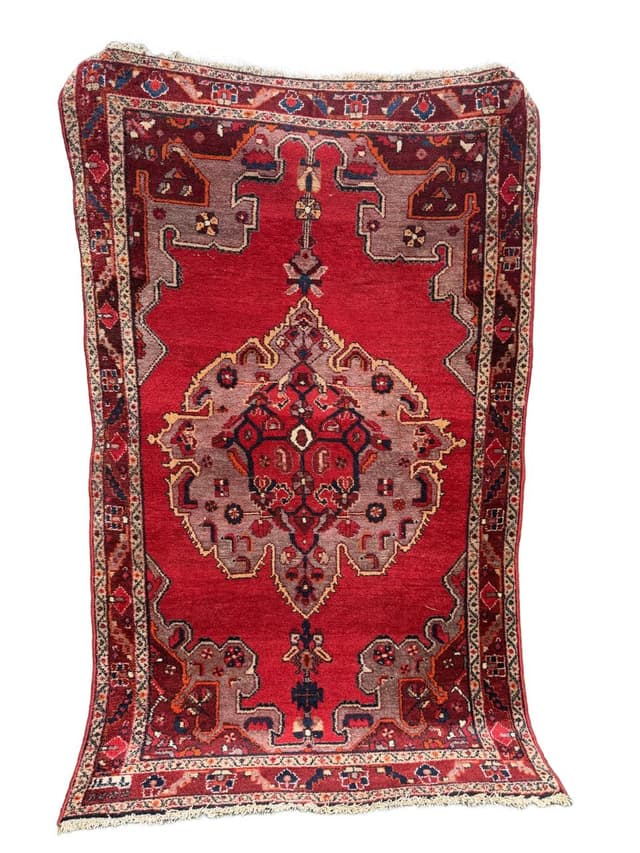 Dywan Hamadan 220x135 cm, czerwony multikolor, wełna, Iran, lata 70. - WYMIARY