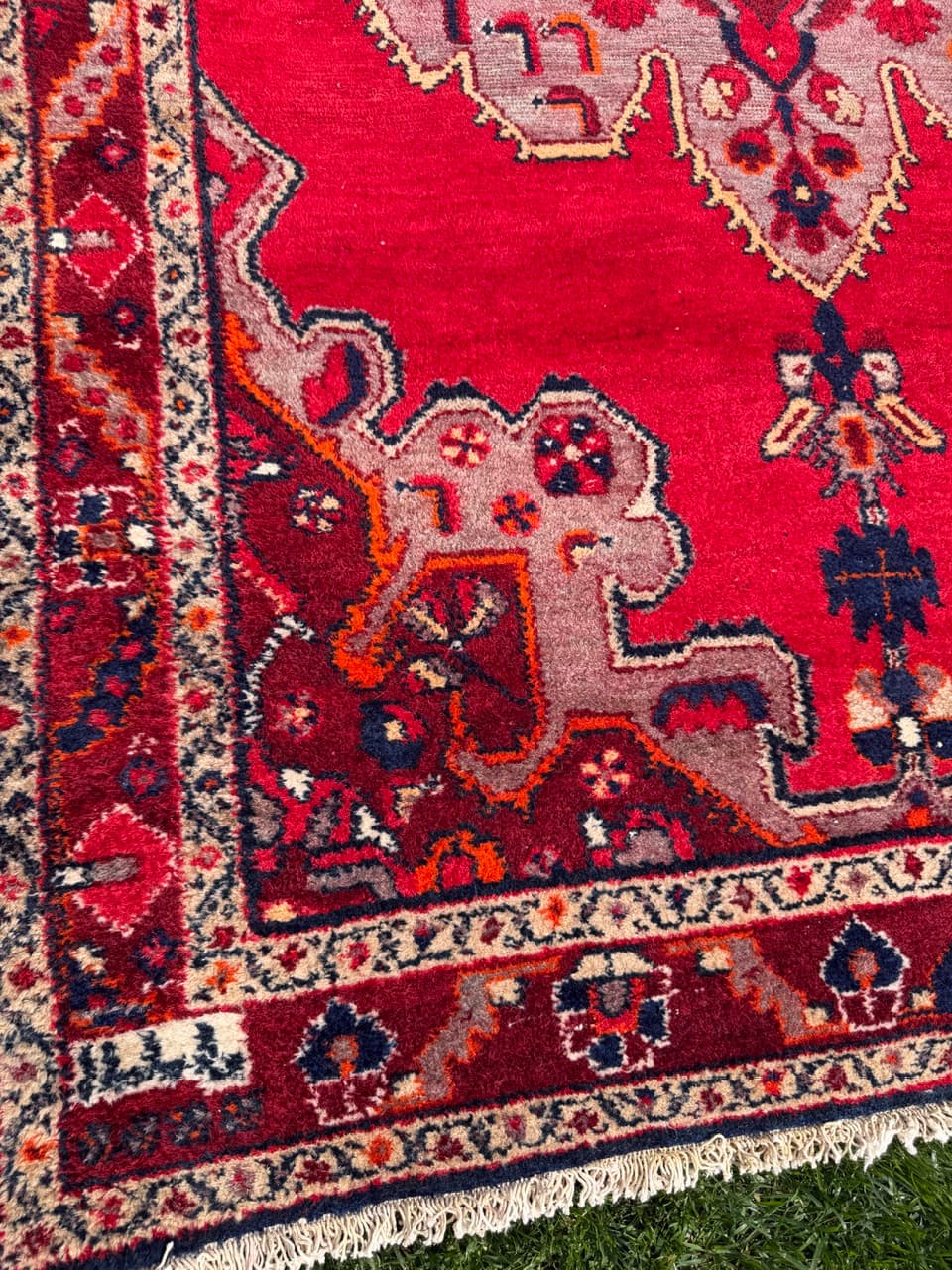 Dywan Hamadan 220x135 cm, czerwony multikolor, wełna, Iran, lata 70. - 342493