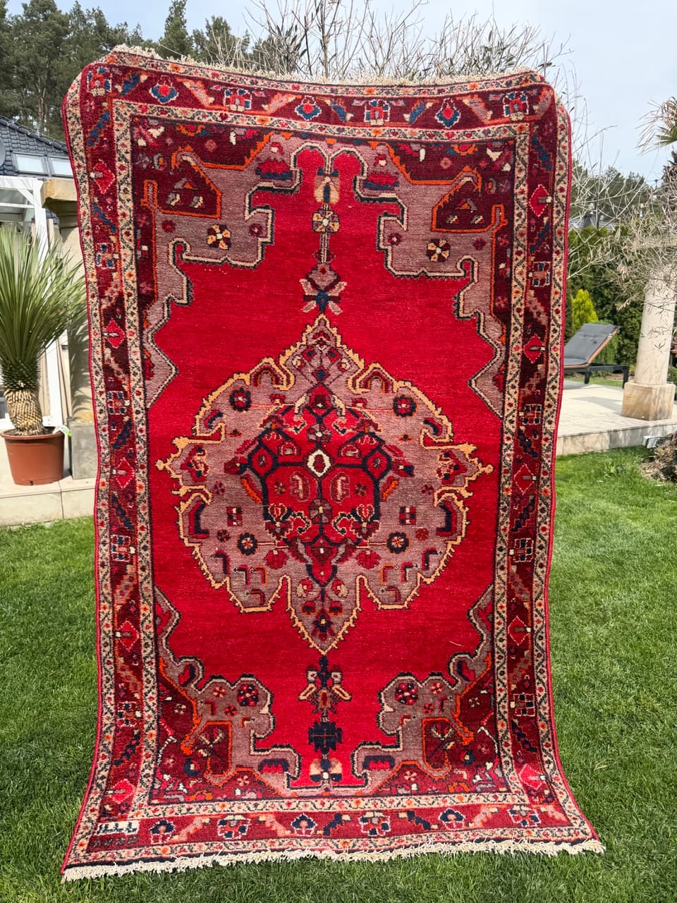 Dywan Hamadan 220x135 cm, czerwony multikolor, wełna, Iran, lata 70. - 342487