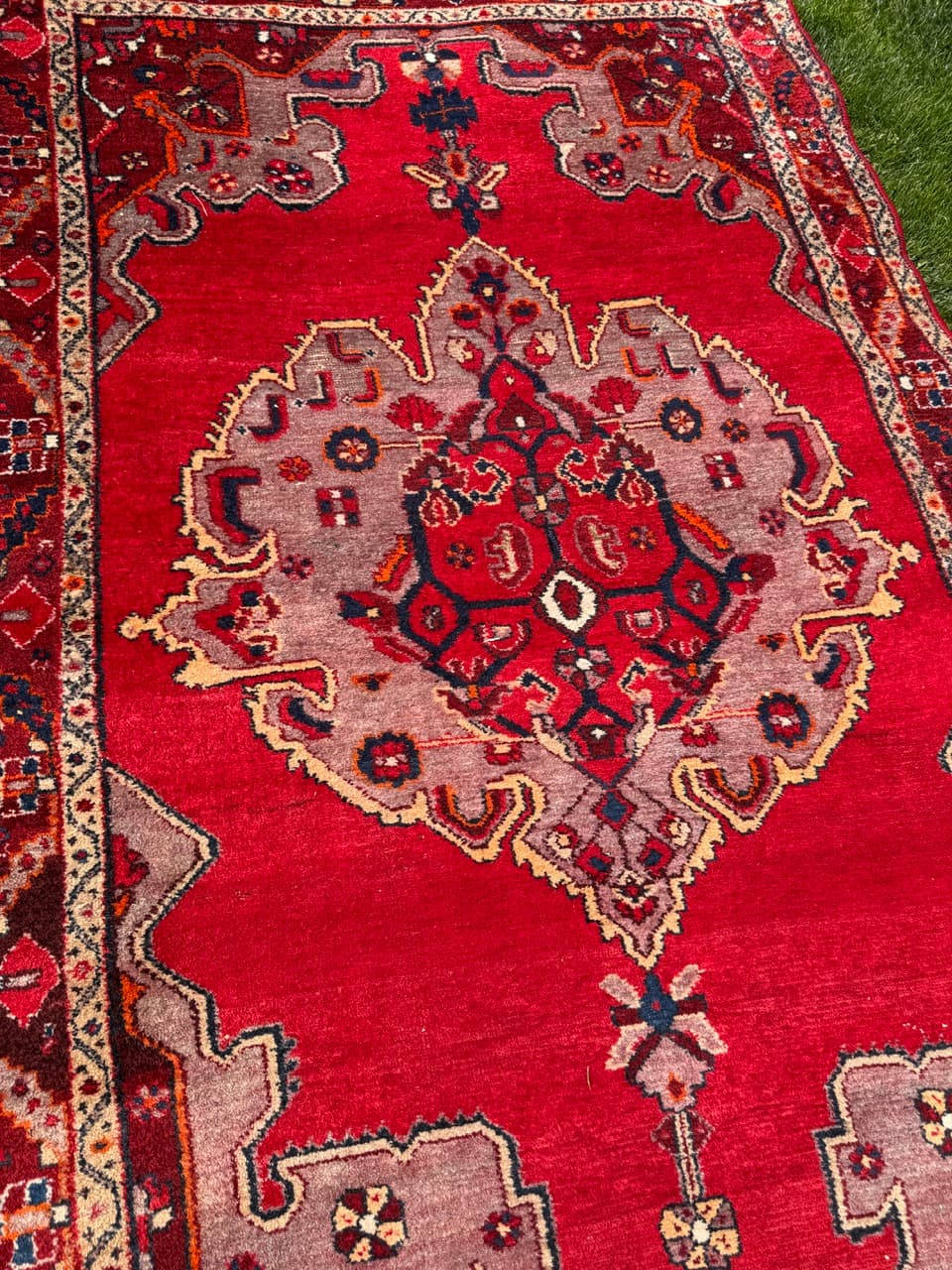 Dywan Hamadan 220x135 cm, czerwony multikolor, wełna, Iran, lata 70. - 342501