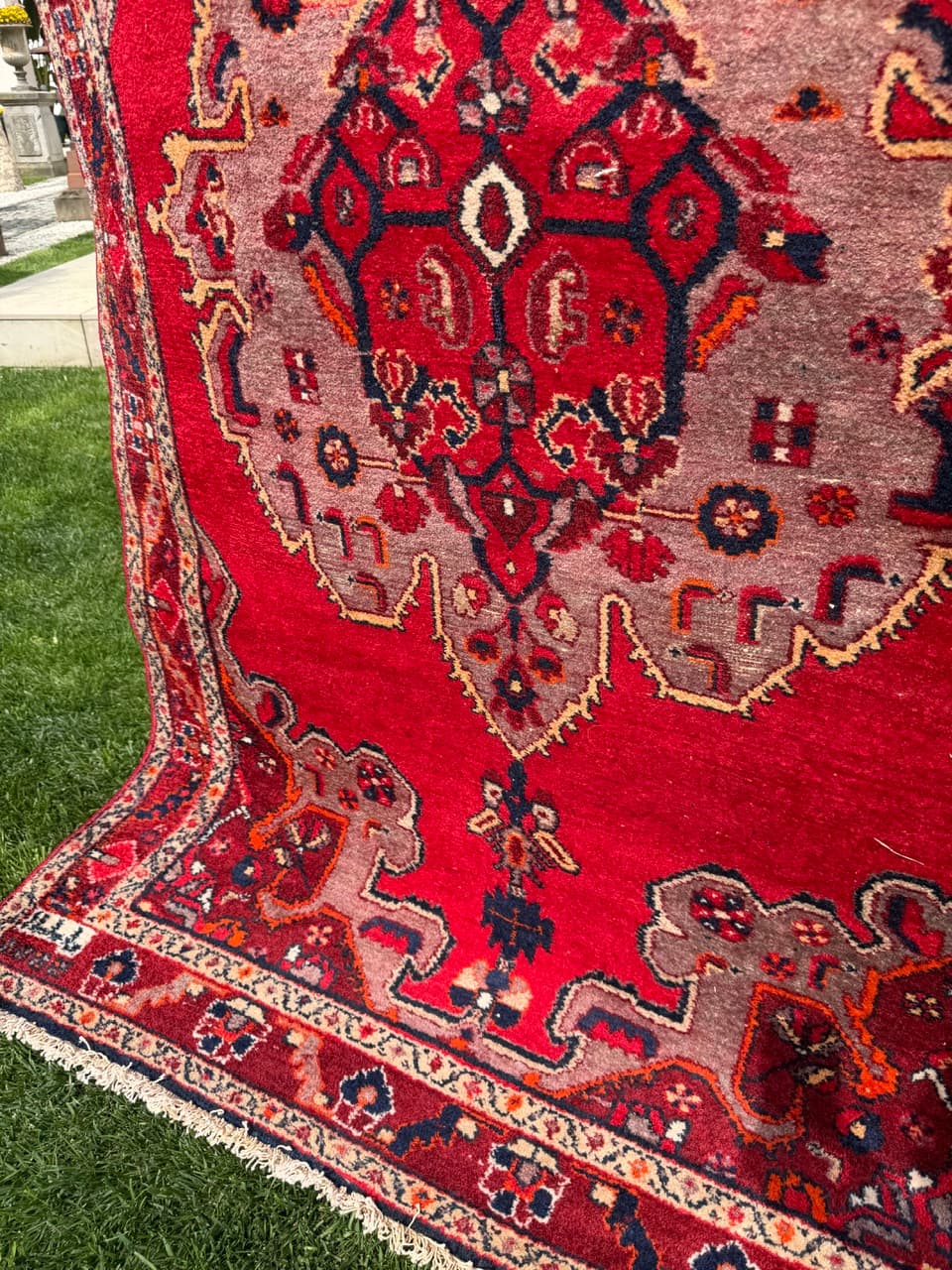 Dywan Hamadan 220x135 cm, czerwony multikolor, wełna, Iran, lata 70. - 342489