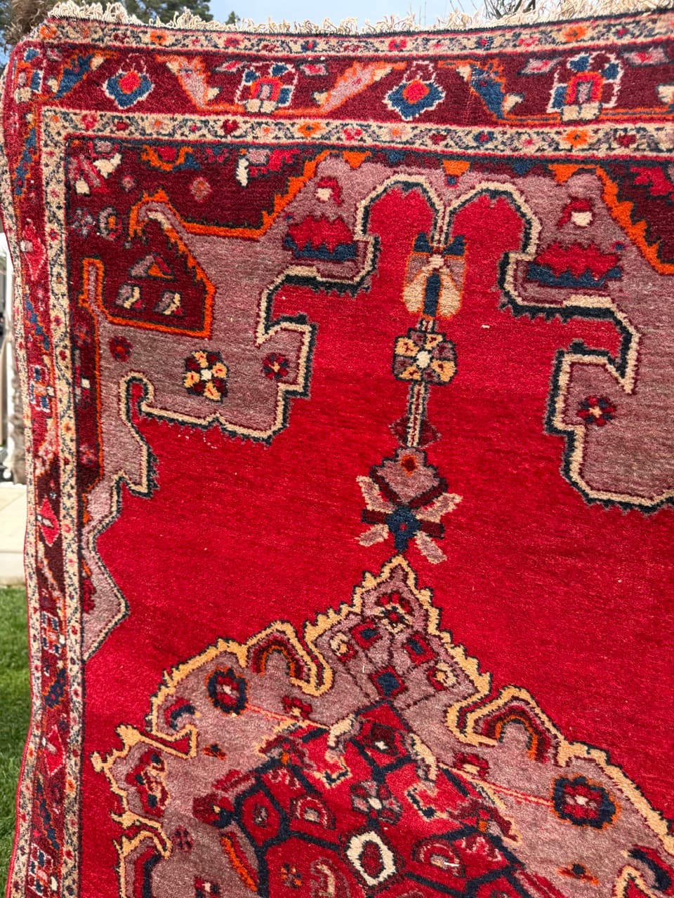Dywan Hamadan 220x135 cm, czerwony multikolor, wełna, Iran, lata 70. - 342492