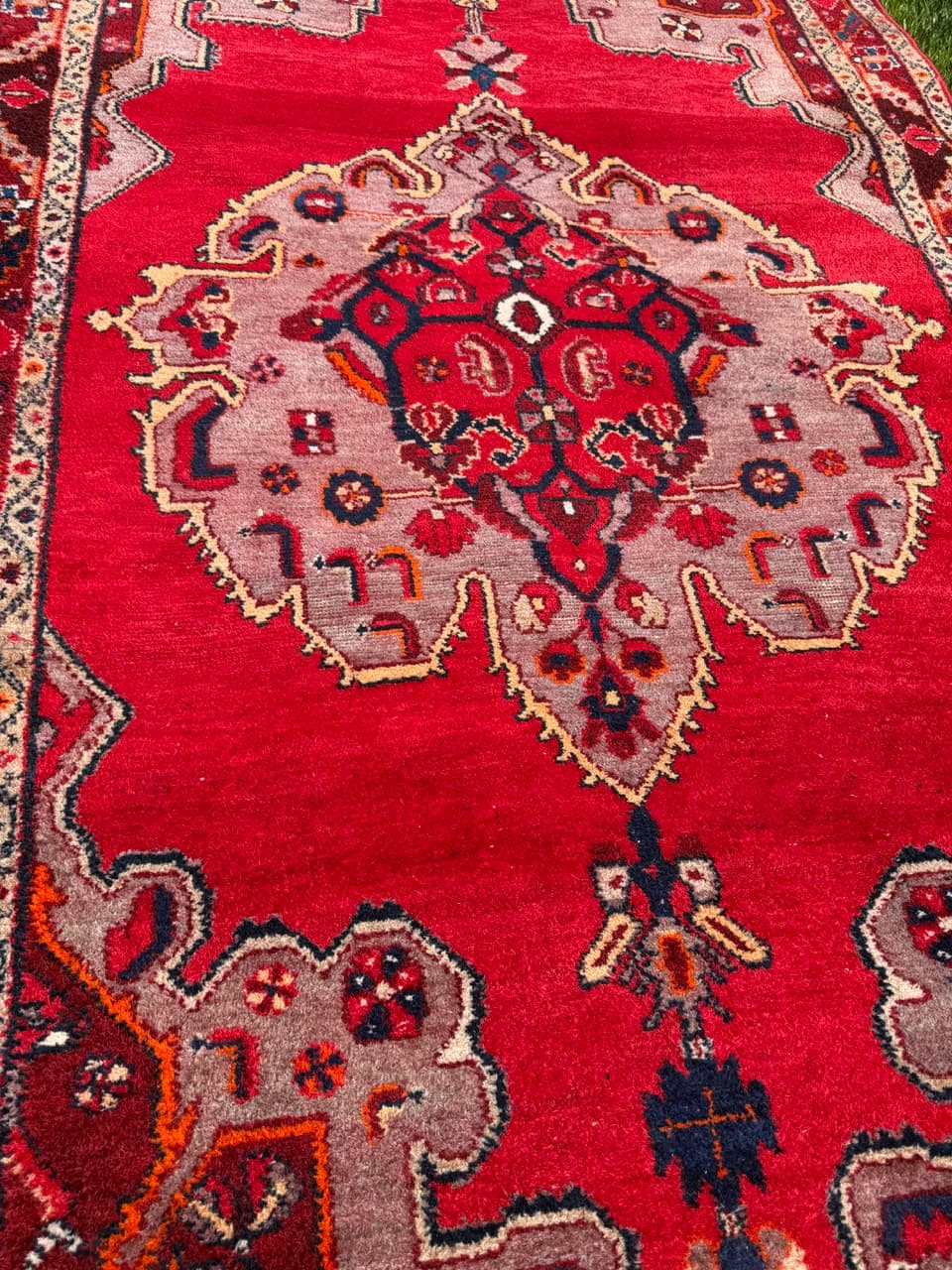 Dywan Hamadan 220x135 cm, czerwony multikolor, wełna, Iran, lata 70. - 342494