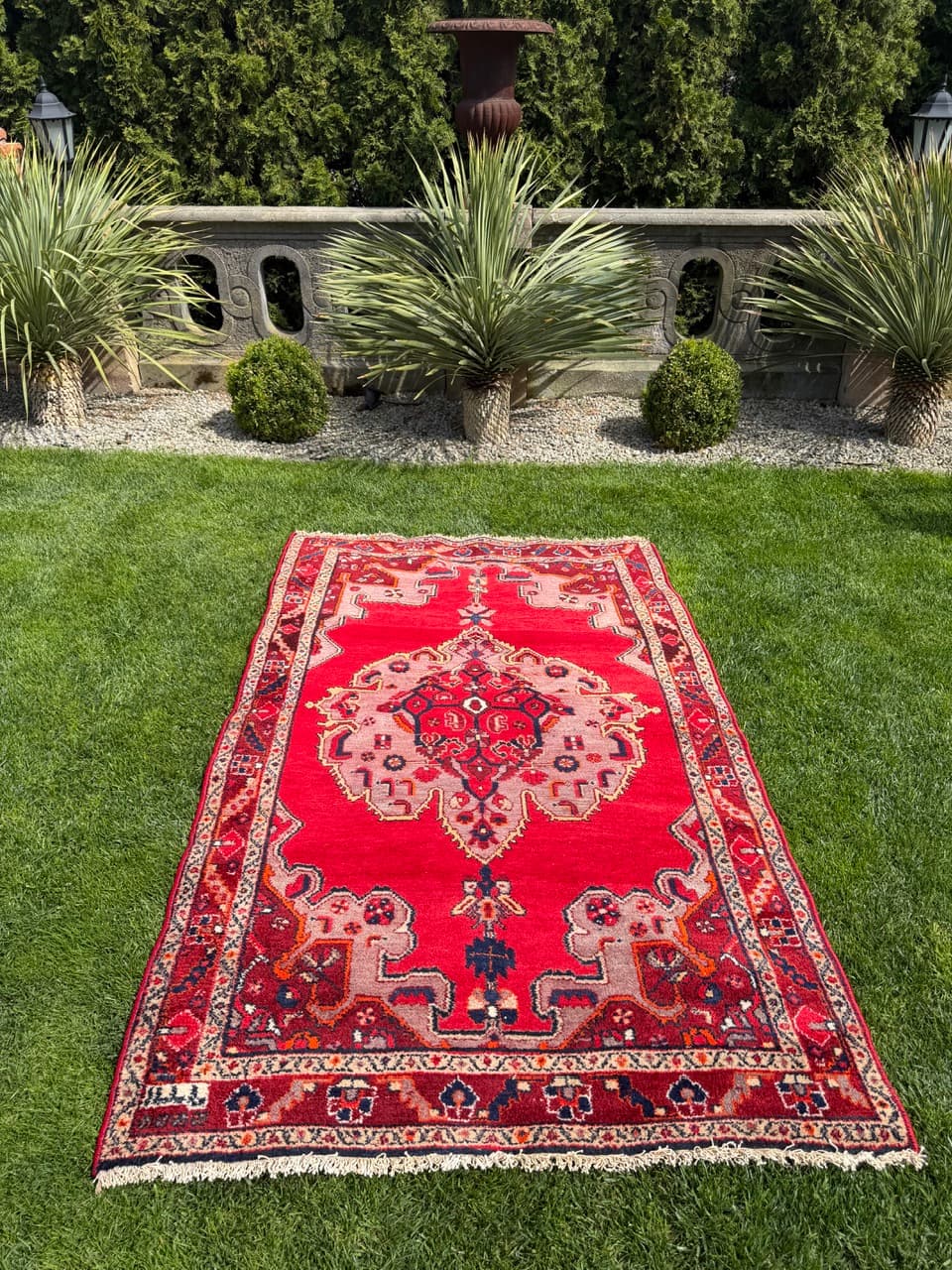 Dywan Hamadan 220x135 cm, czerwony multikolor, wełna, Iran, lata 70. - 342495